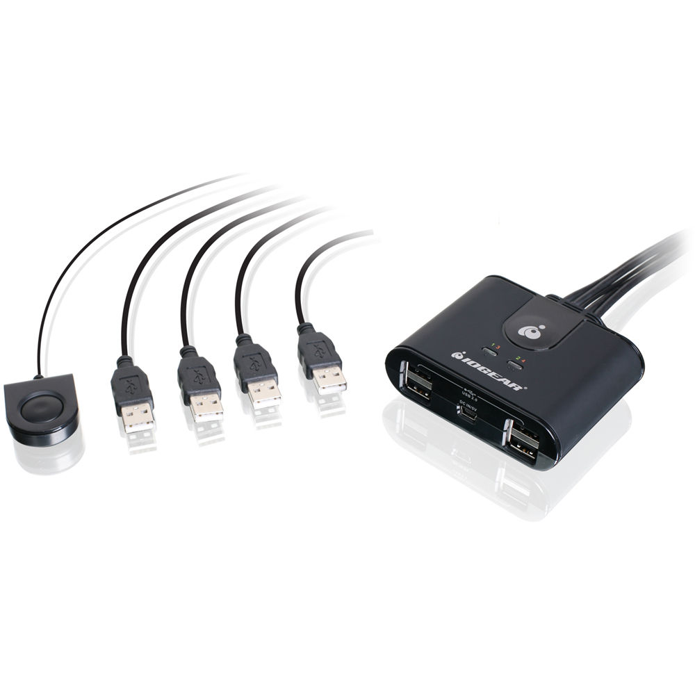 IOGEAR GUS404 4x4 USB peripheral sharing switch for four computers and four USB devices — view 3