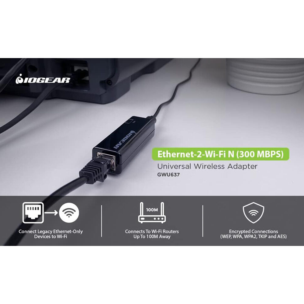 IOGEAR GWU637 Ethernet-2-WiFi universal wireless adapter for connecting Ethernet devices to Wi-Fi — view 4
