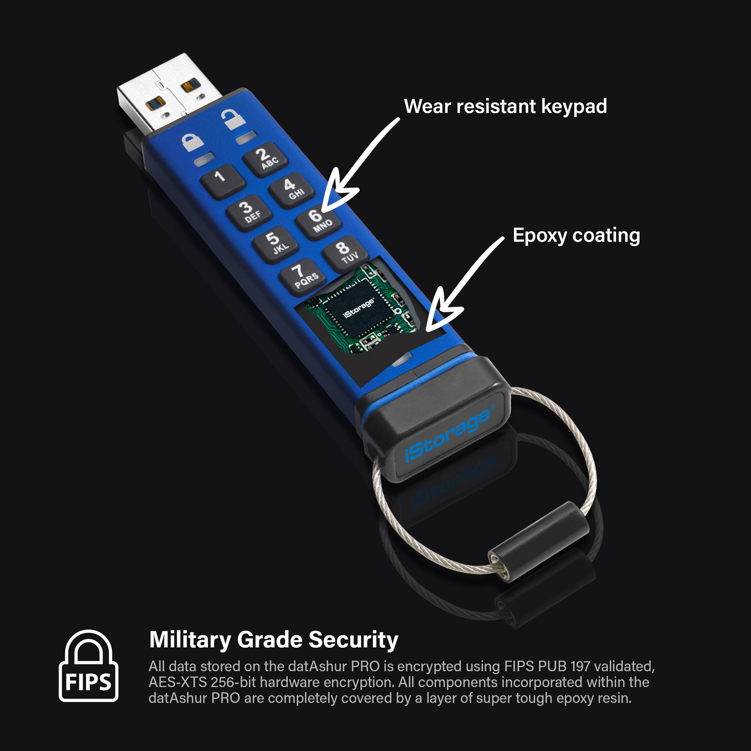 iStorage datAshur PRO 8GB secure PIN-protected USB flash drive with FIPS 140-2 Level 3 security — view 6