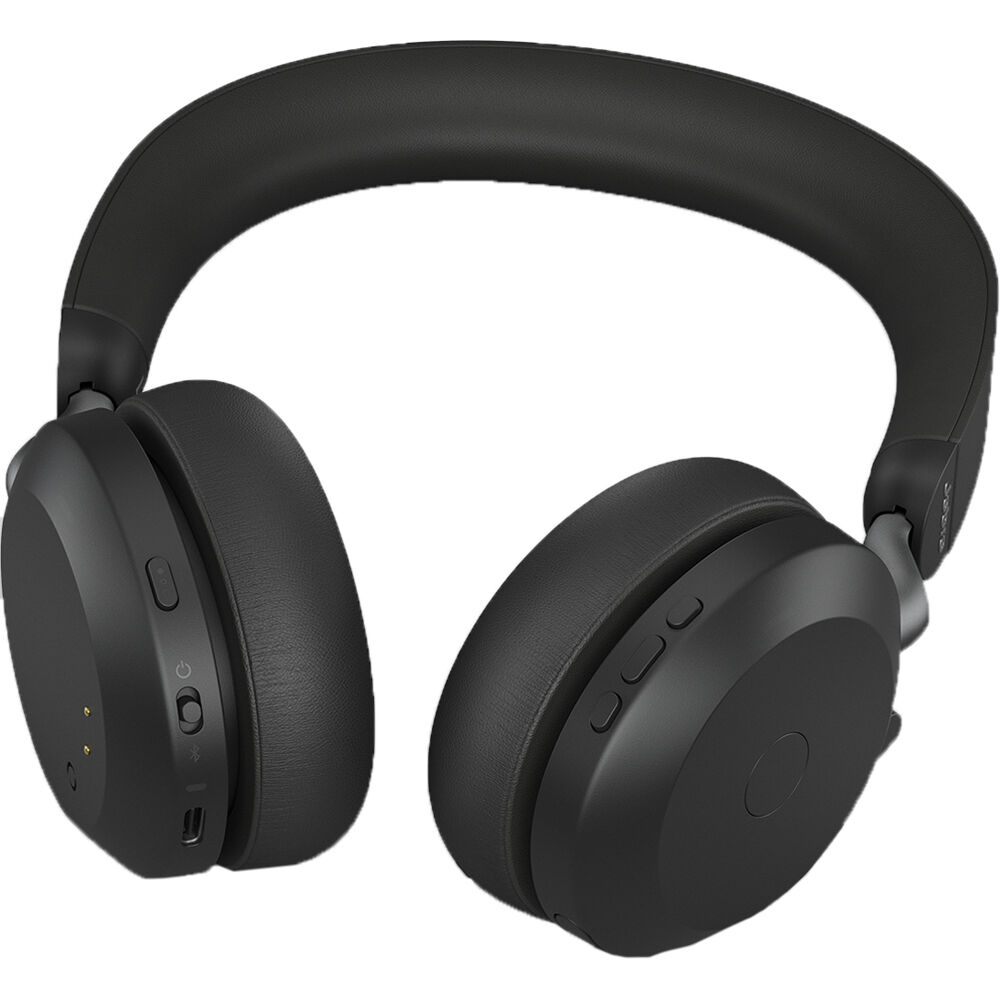 Jabra Evolve2 75 USB-A MS Stereo headset in black with desk stand — view 4