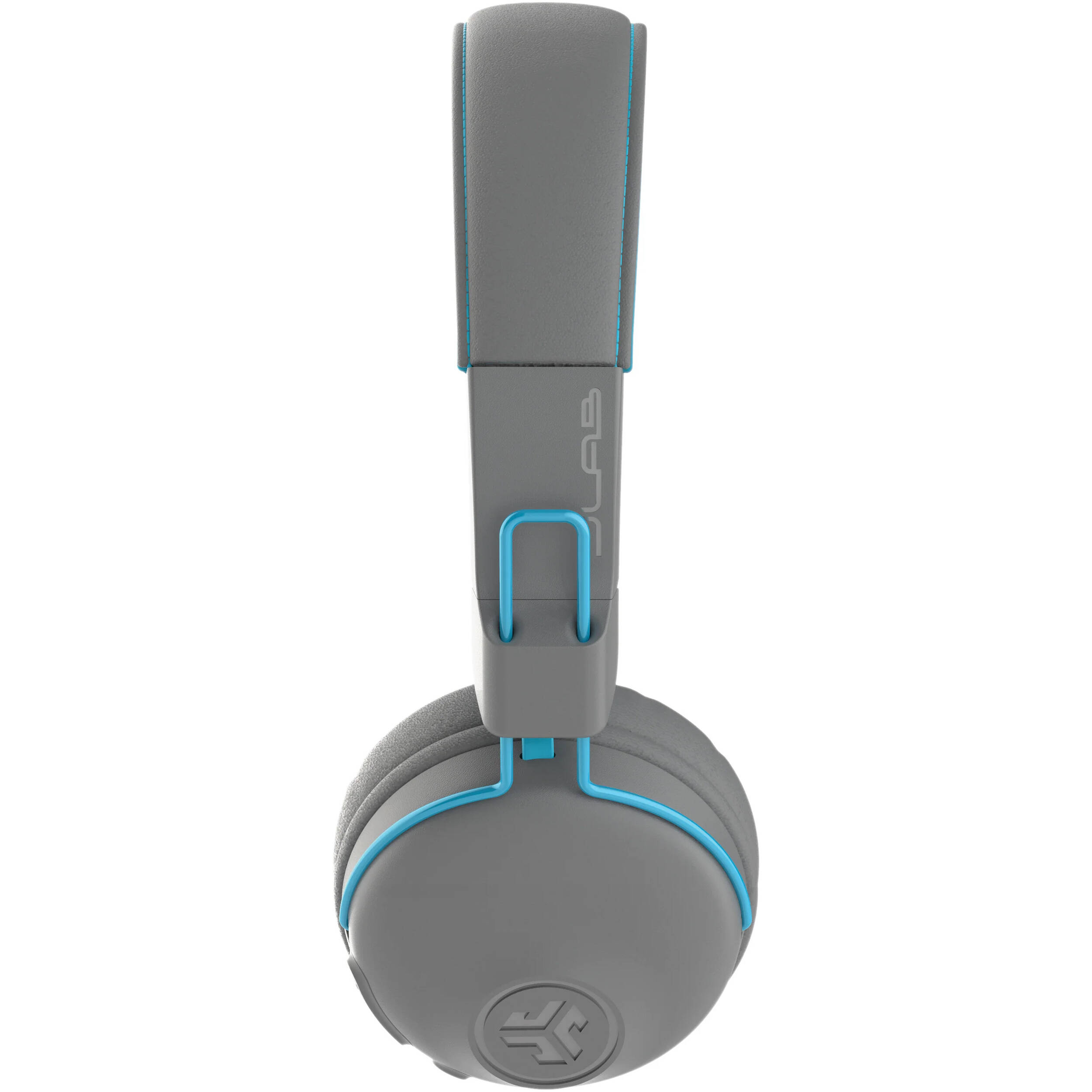 JLab Studio wireless on-ear headphones in gray and blue with over-the-head binaural design — view 2