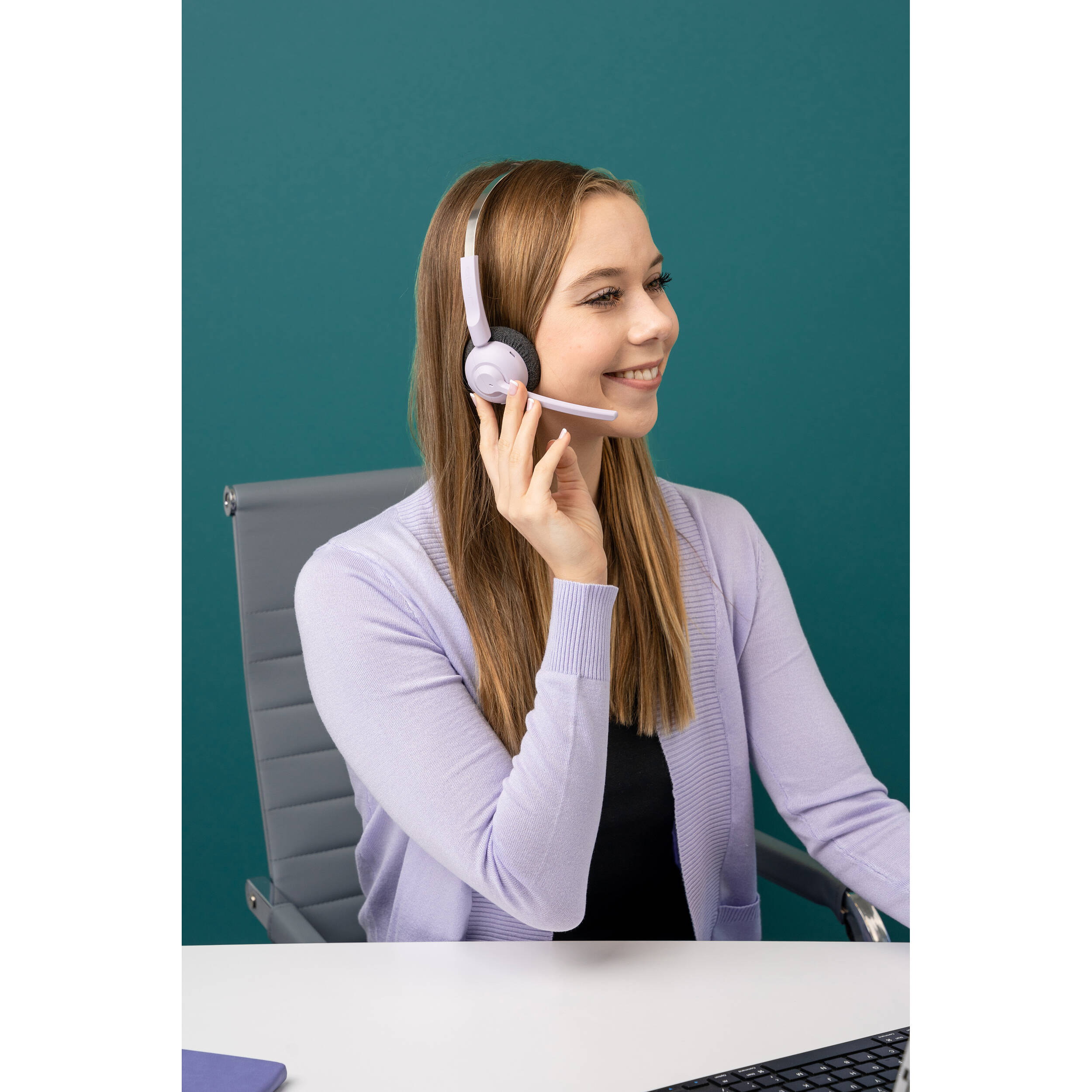 JLab GO Work Pop wireless on-ear headset in lilac for office calls — view 6