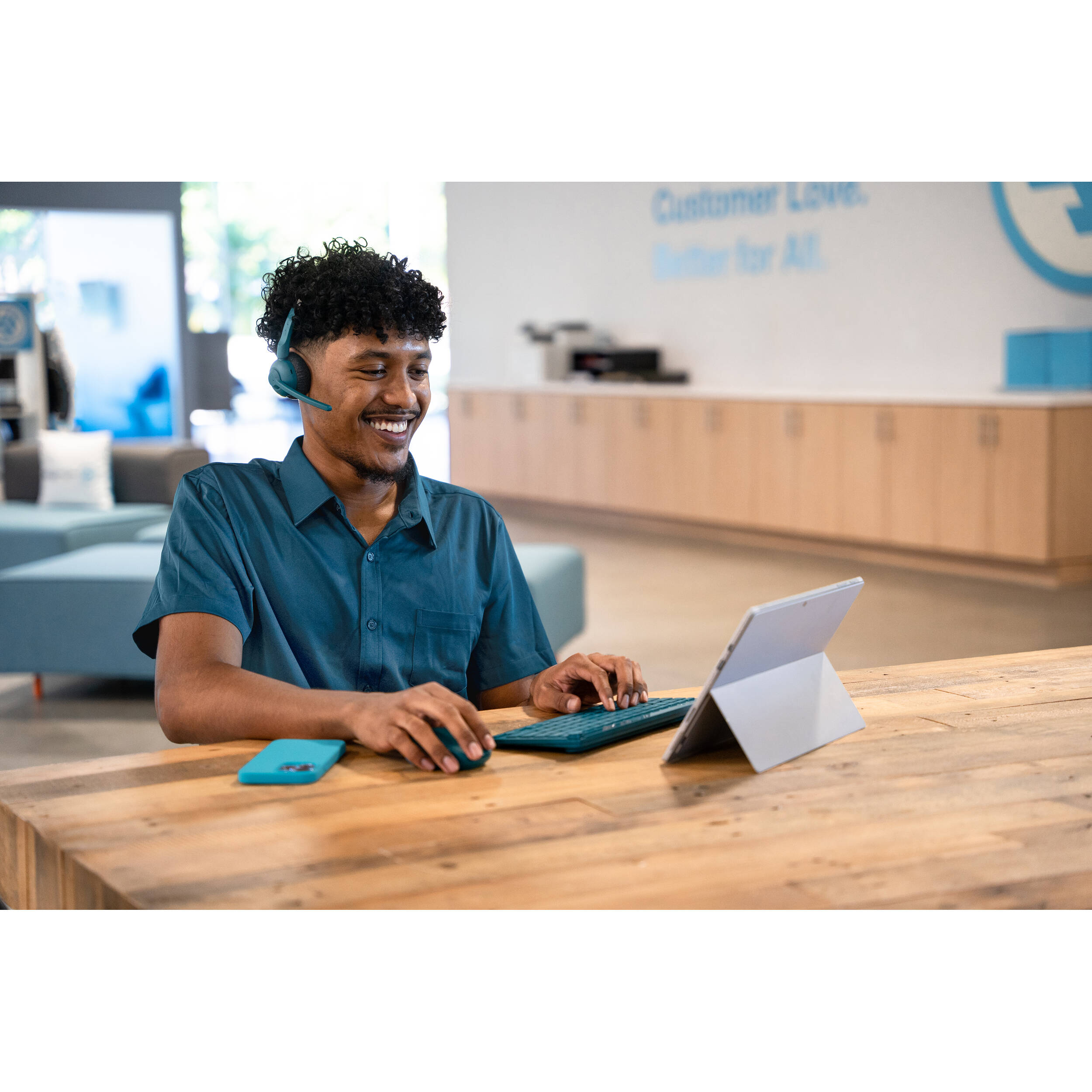 JLab Go Work Pop wireless headset in teal for business communication — view 7