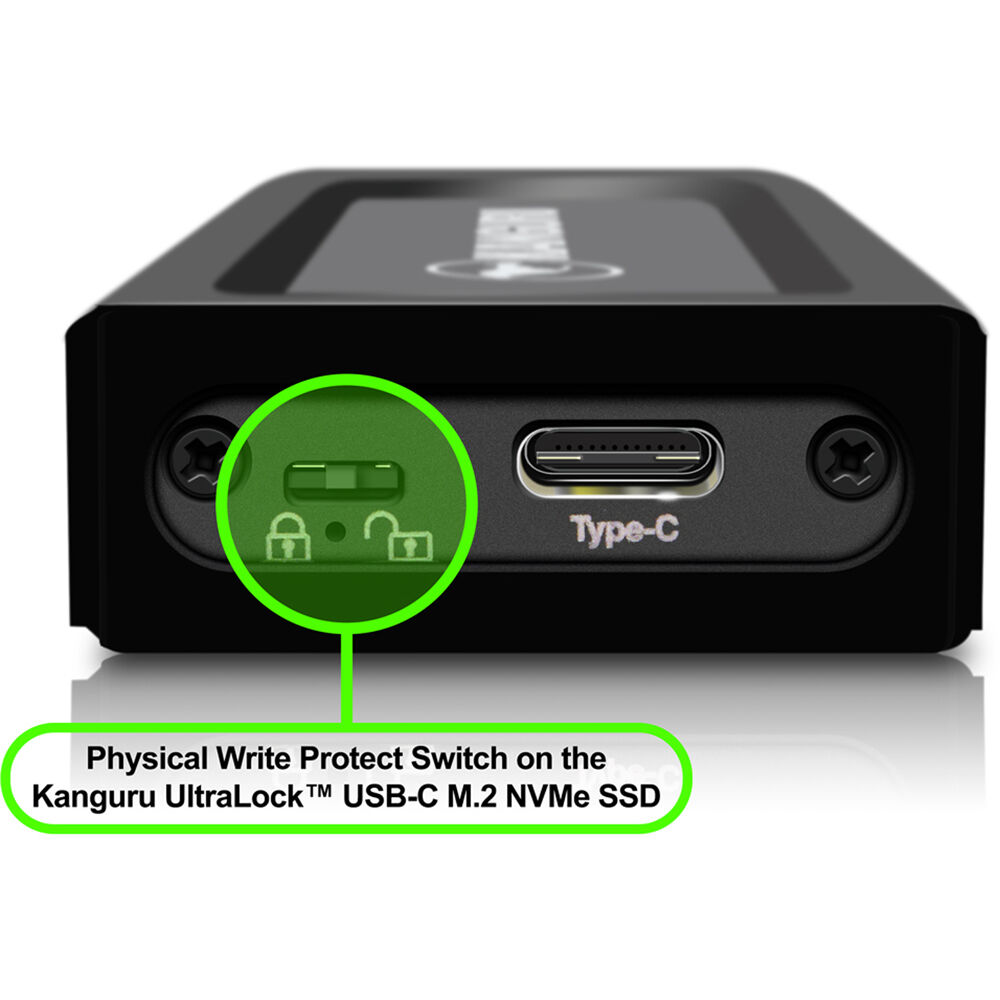 Kanguru UltraLock Secure USB-C M.2 NVMe SSD with physical write protection, 1 TB portable storage — view 3