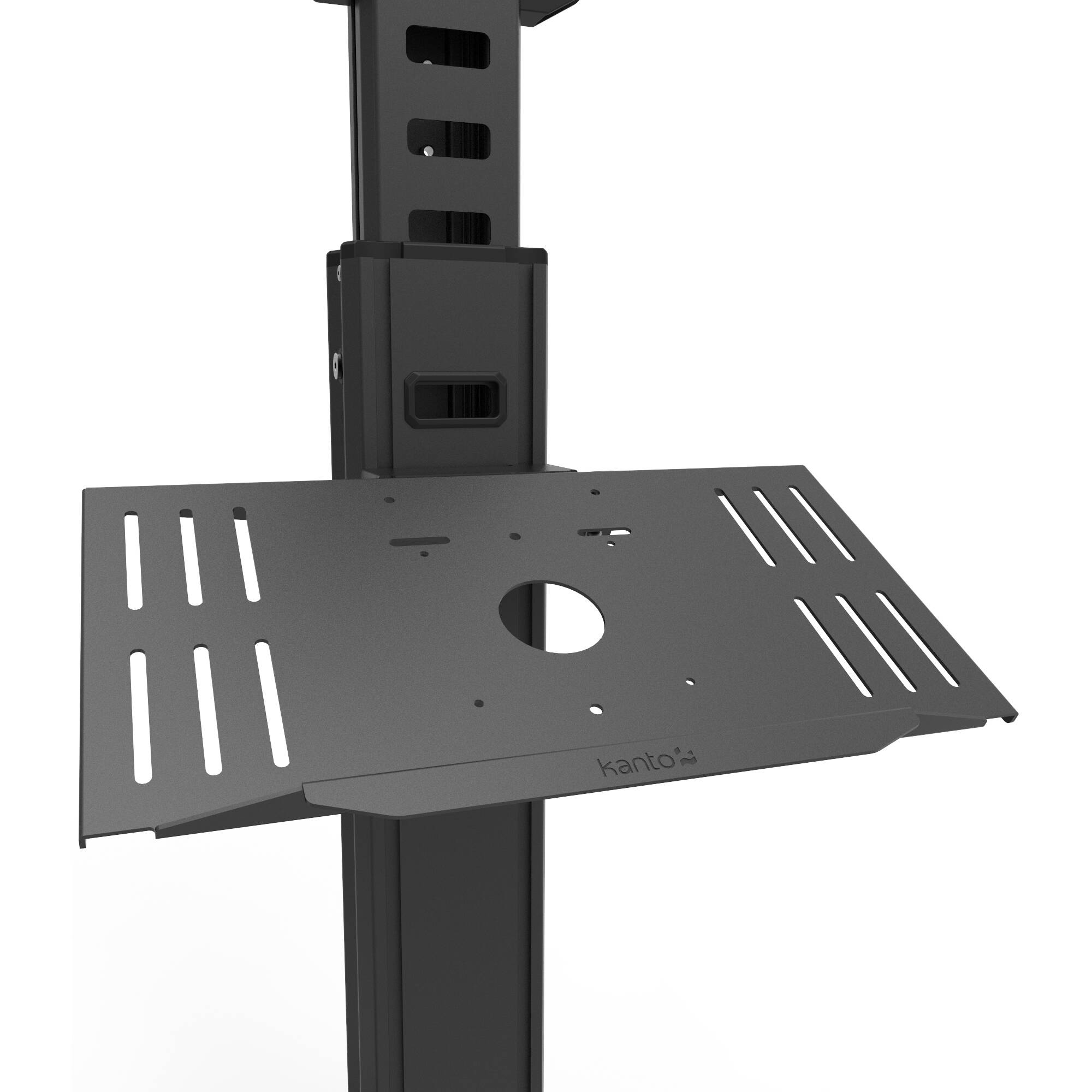 White rolling AV cart for Logitech Rally Bar and Rally Bar Mini with device tray and cable management — view 6