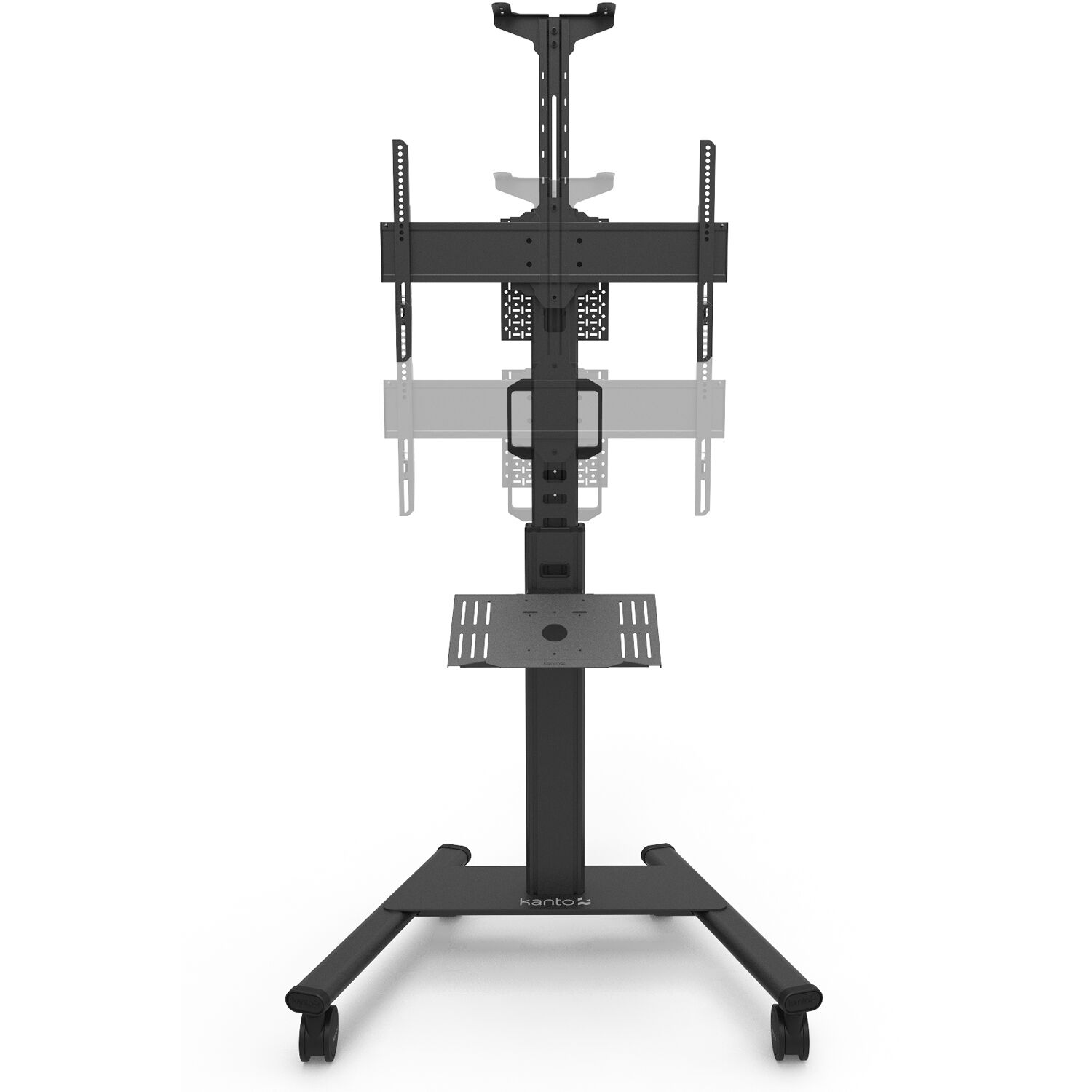 White rolling AV cart for Logitech Rally Bar and Rally Bar Mini with device tray and cable management — view 7
