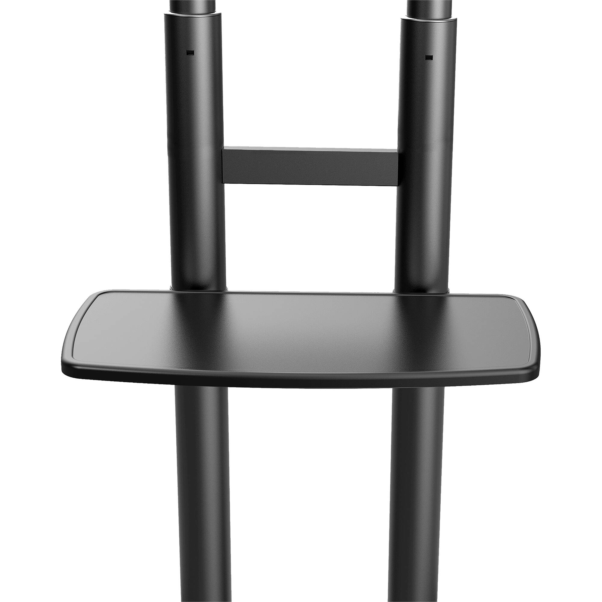 Black rolling AV cart for 86 inch TVs with camera shelf, device tray, and locking wheels — view 4