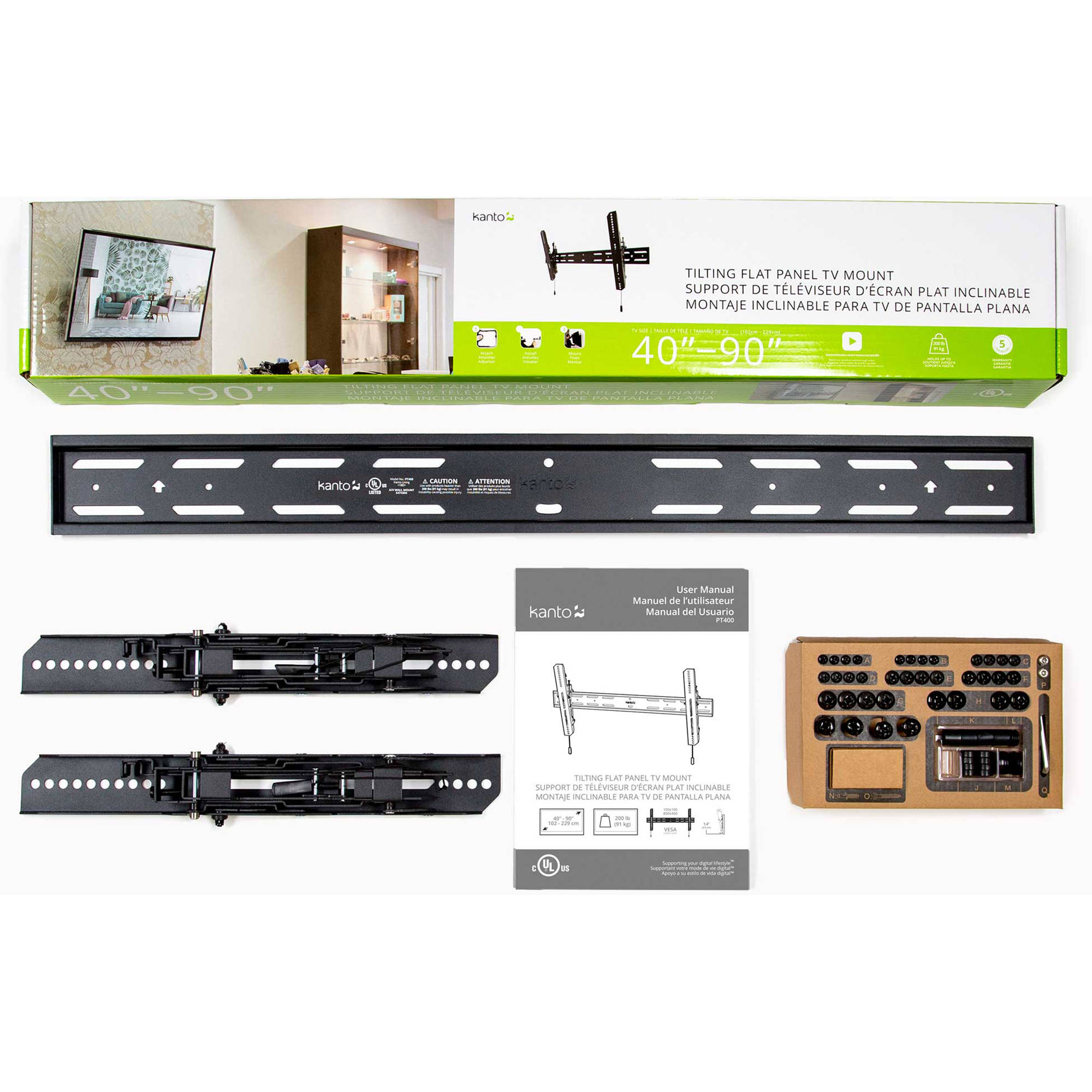 KANTO PT400 low-profile tilting TV mount in charcoal with 12-degree forward tilt — view 12