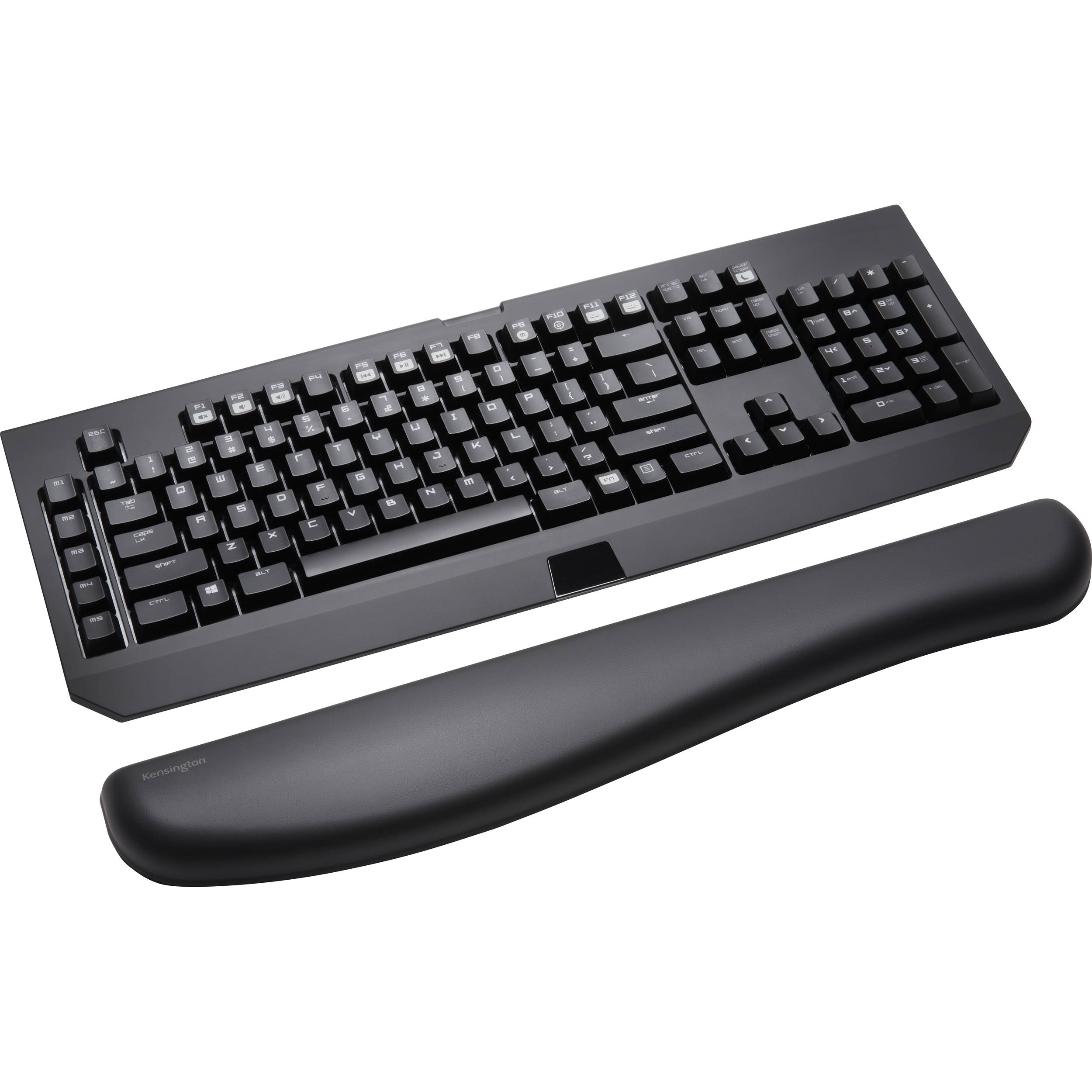 Kensington ErgoSoft full-length gel wrist rest positioned in front of a mechanical gaming keyboard — view 5