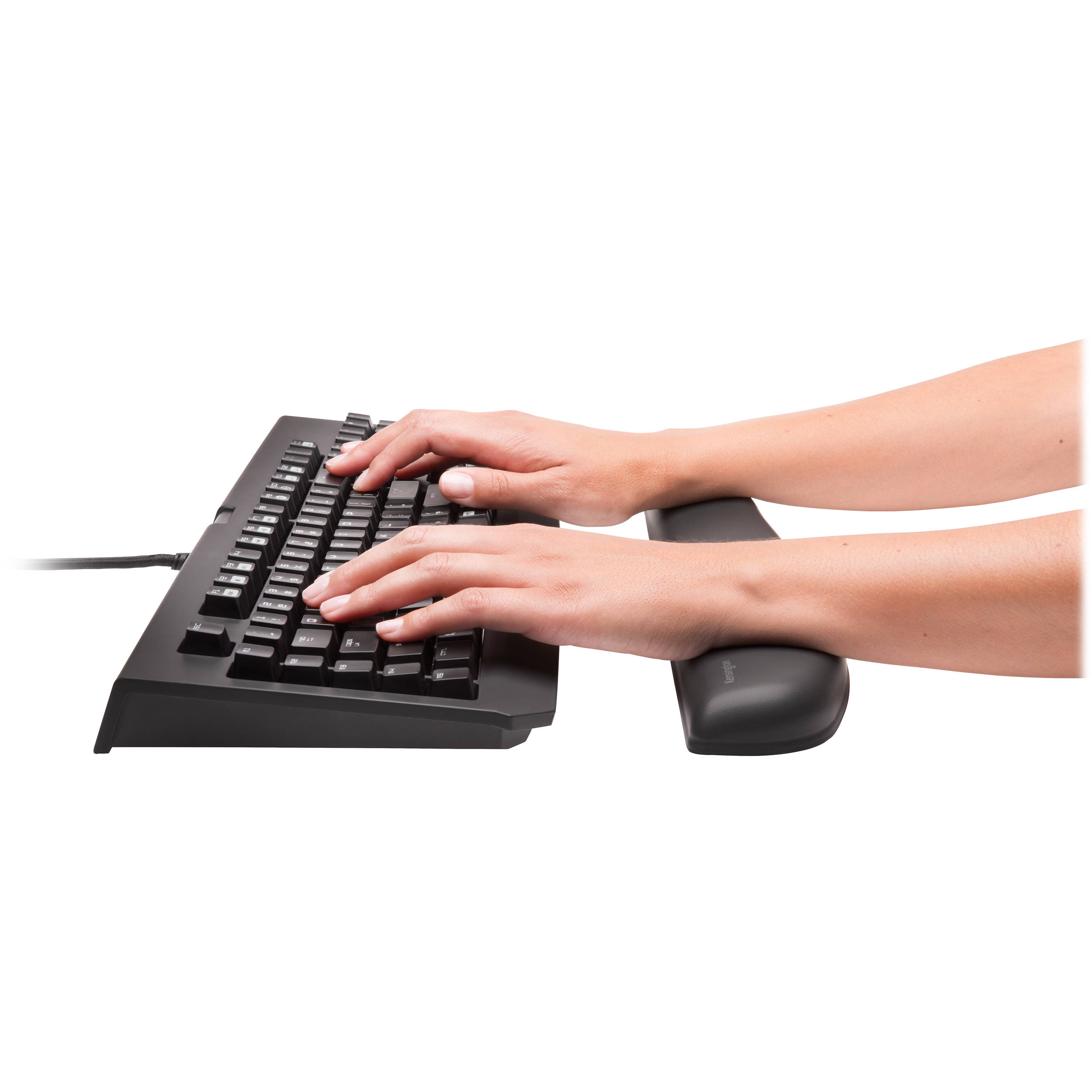 Kensington ErgoSoft full-length gel wrist rest positioned in front of a mechanical gaming keyboard — view 6