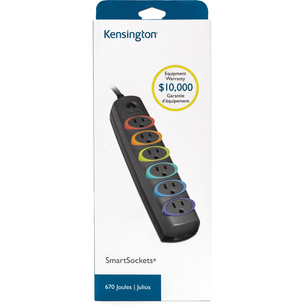 Kensington SMARTSOCKETS Basic surge strip with 6 outlets for office power protection — view 2