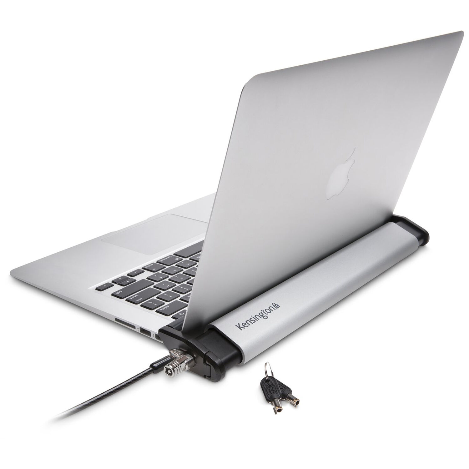 Kensington Laptop Locking Station 2.0 with keyed lock for ultra-thin laptops, silver brushed aluminum finish — view 2