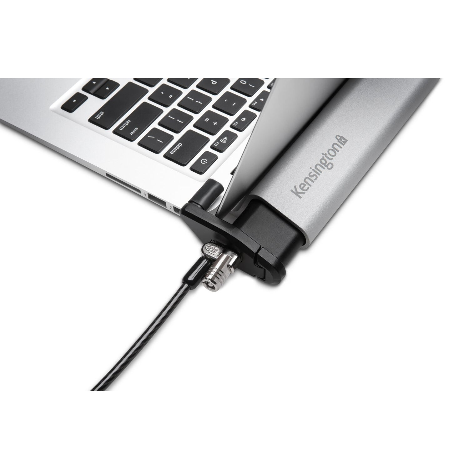 Kensington Laptop Locking Station 2.0 with keyed lock for ultra-thin laptops, silver brushed aluminum finish — view 5