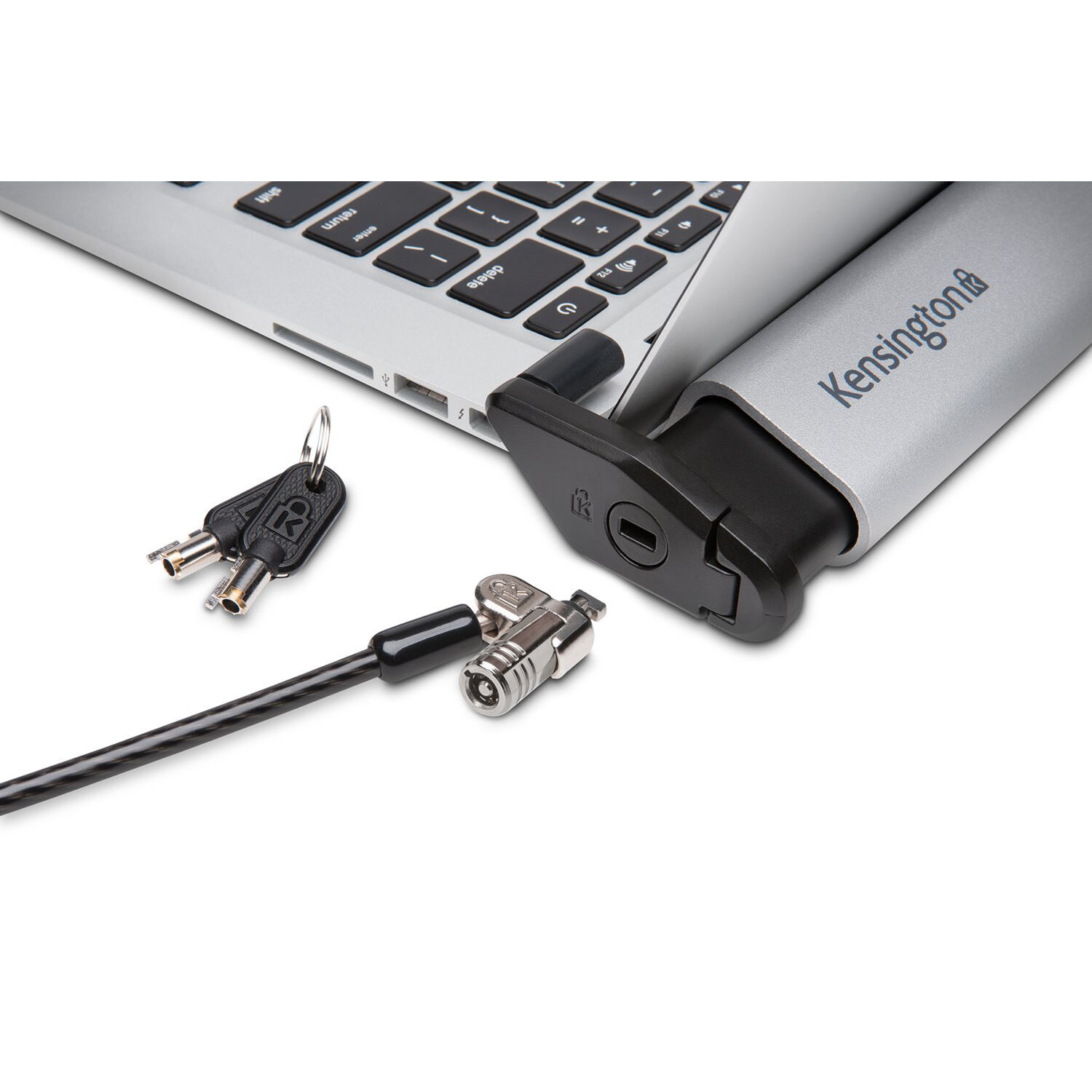 Kensington Laptop Locking Station 2.0 with keyed lock for ultra-thin laptops, silver brushed aluminum finish — view 7