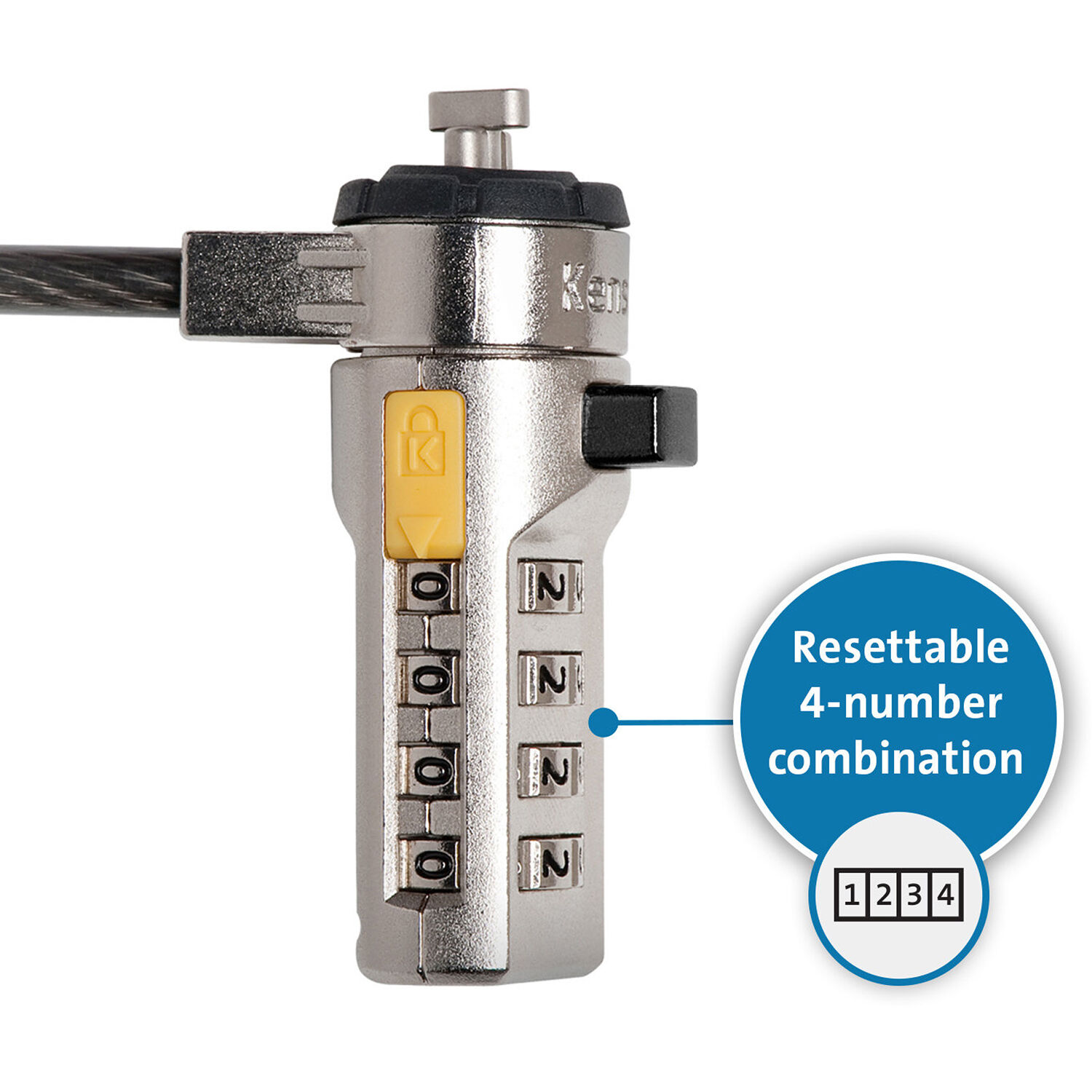 Kensington serialized combination laptop lock with T-bar connector for compatible devices — view 2