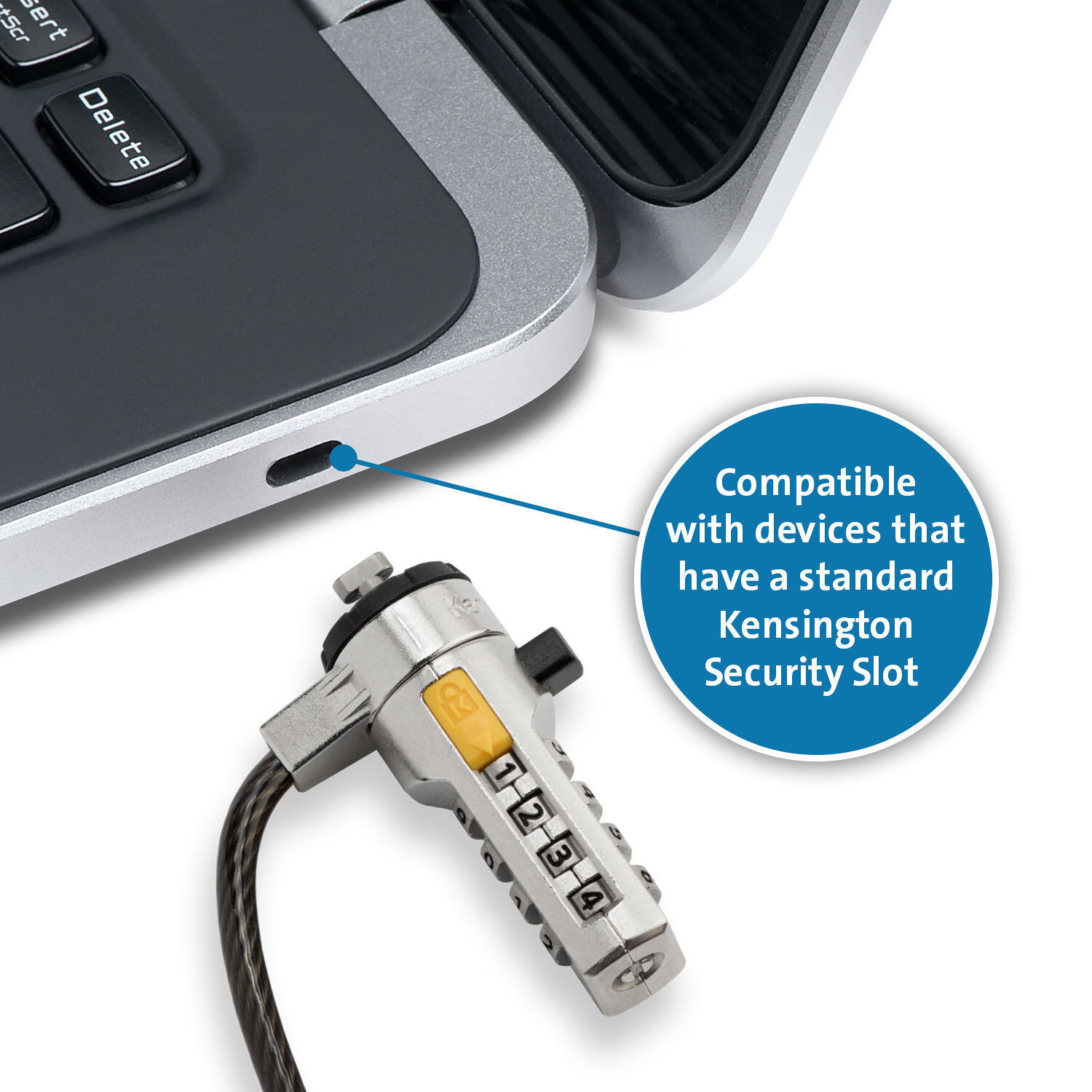 Kensington serialized combination laptop lock with T-bar connector for compatible devices — view 3