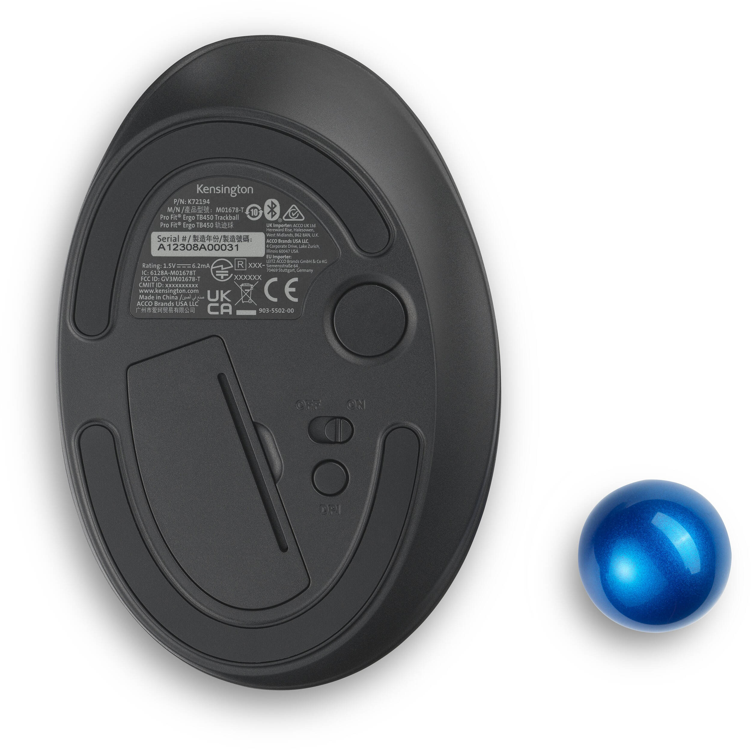 Kensington Pro Fit Ergo TB450 wireless ergonomic trackball with Bluetooth LE and 2.4 GHz connectivity — view 6