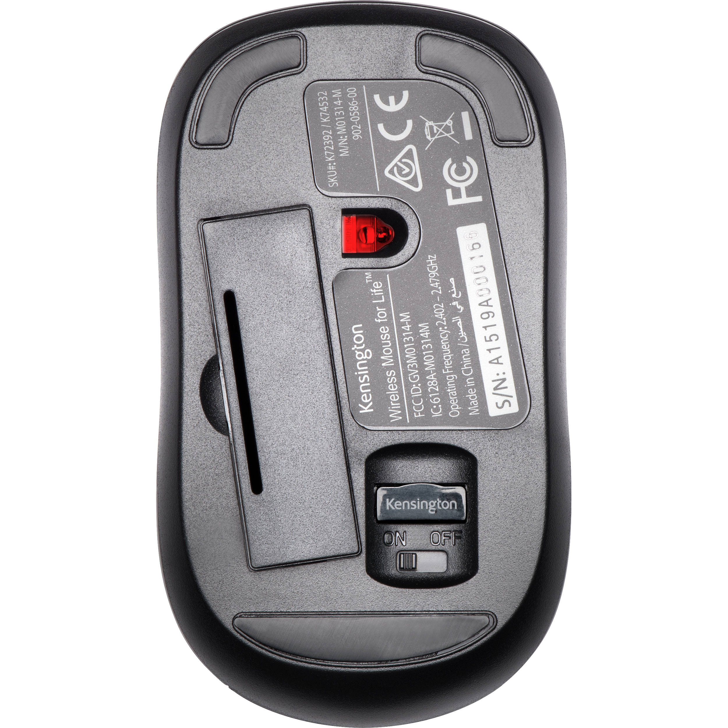 Kensington Mouse For Life Wireless ambidextrous compact wireless mouse black top view — view 3