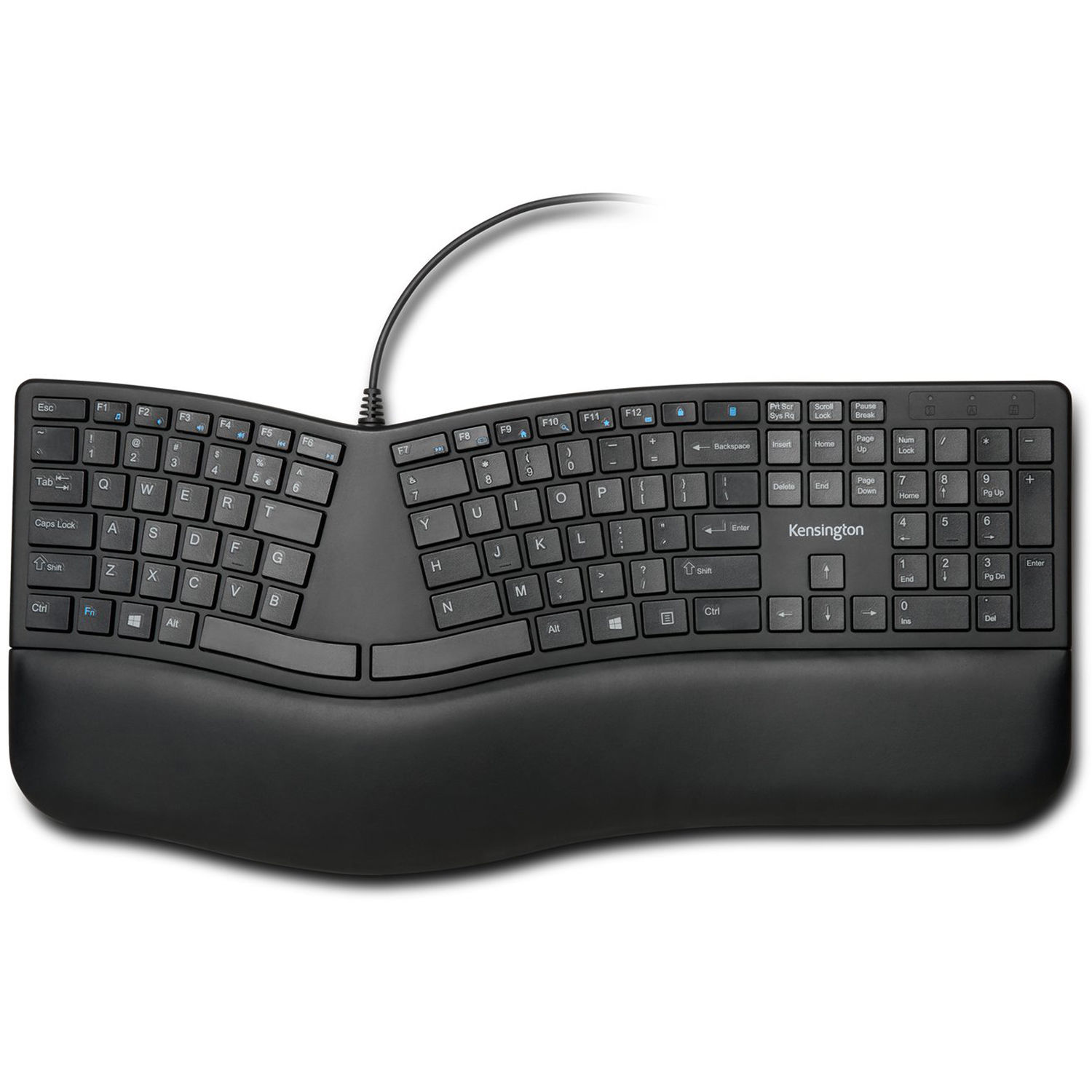 Kensington Pro Fit Ergo Wired Keyboard with split ergonomic layout and wrist rest — view 2