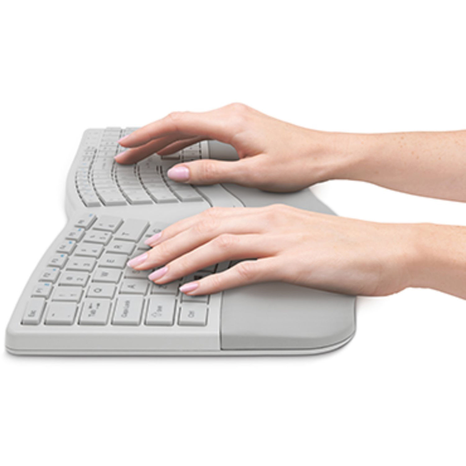 Kensington Pro Fit Ergo Wireless Keyboard in gray with split ergonomic layout and wrist rest — view 10