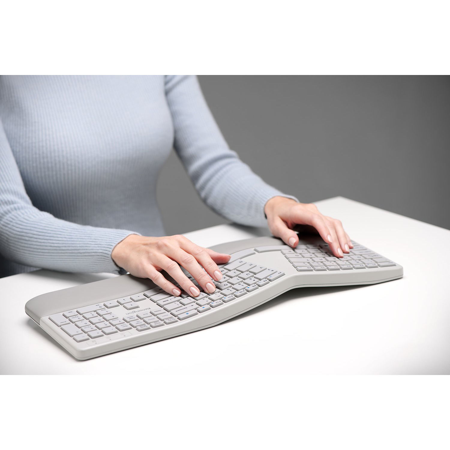 Kensington Pro Fit Ergo Wireless Keyboard in gray with split ergonomic layout and wrist rest — view 11