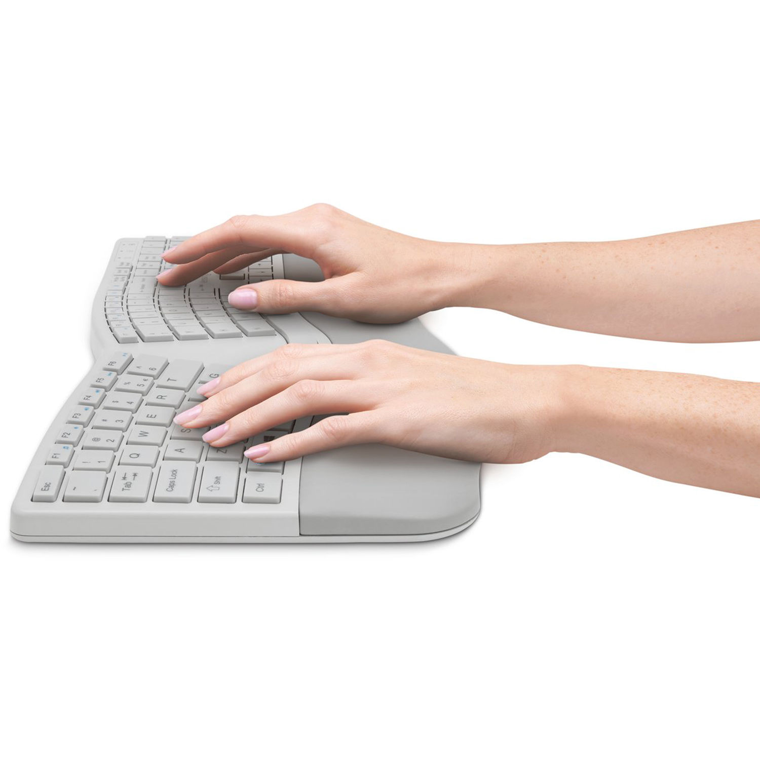 Kensington Pro Fit Ergo Wireless Keyboard in gray with split ergonomic layout and wrist rest — view 7