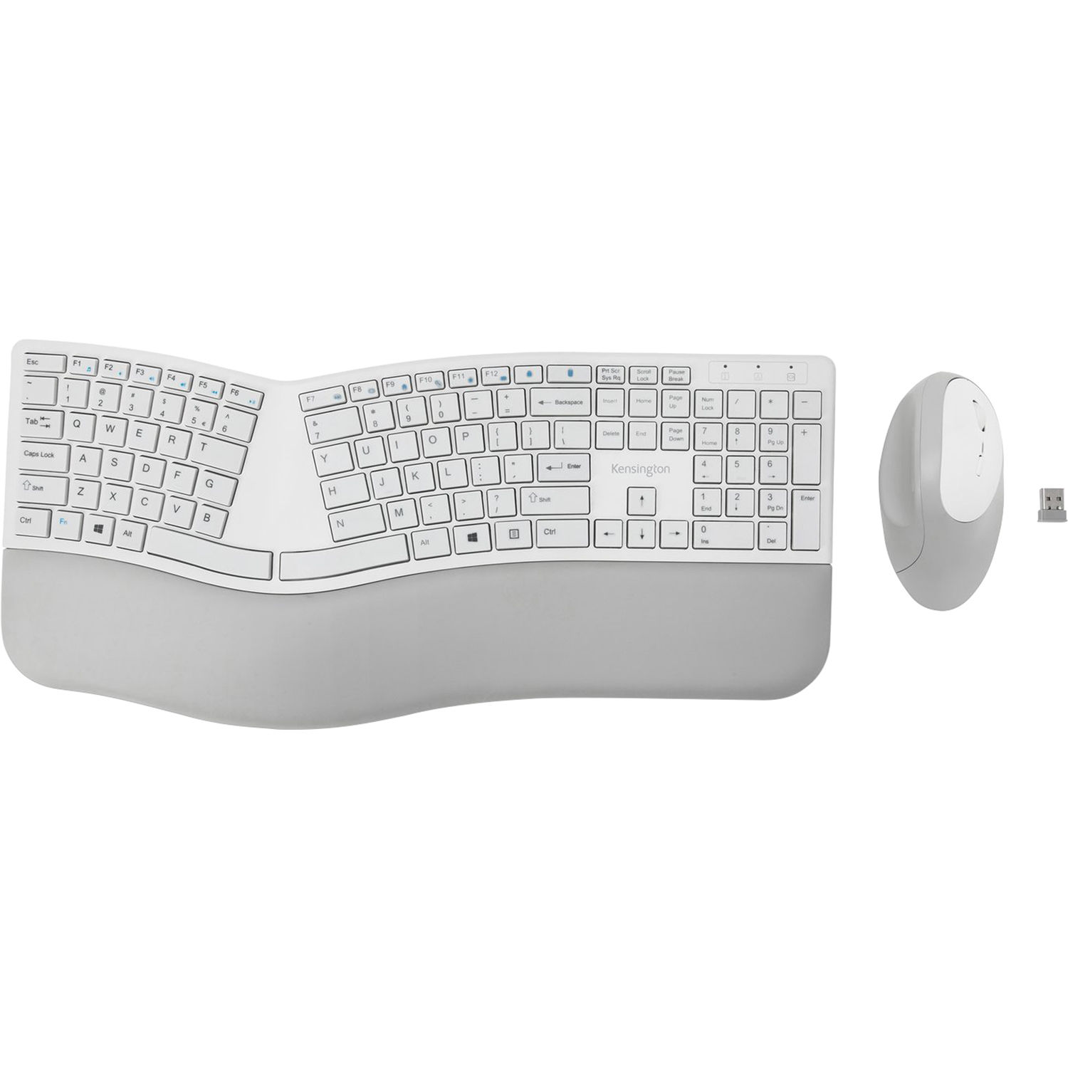 Kensington ProFit Ergo wireless keyboard and mouse set in gray with split ergonomic keyboard and matching mouse — view 2