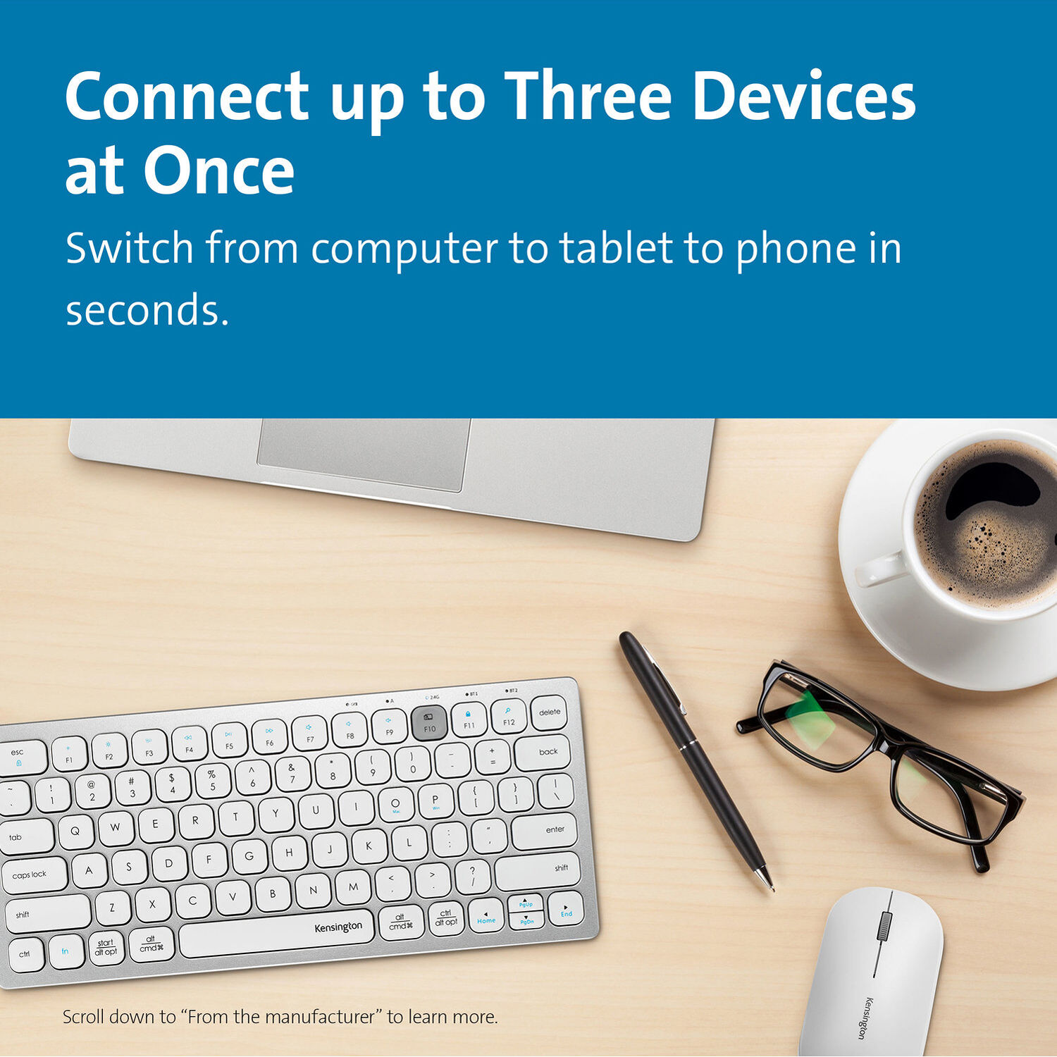Kensington Dual Wireless Compact Keyboard with multi-device Bluetooth and 2.4 GHz connectivity — view 6