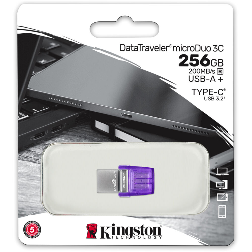 Kingston DataTraveler microDuo 3C 256GB dual USB-A and USB-C flash drive — view 3