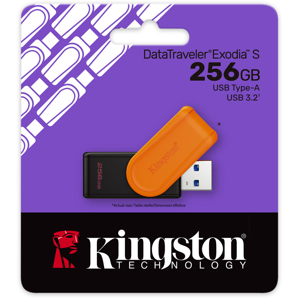 Kingston DataTraveler Exodia S 256GB USB 3.2 Gen 1 flash drive in black and orange — view 3