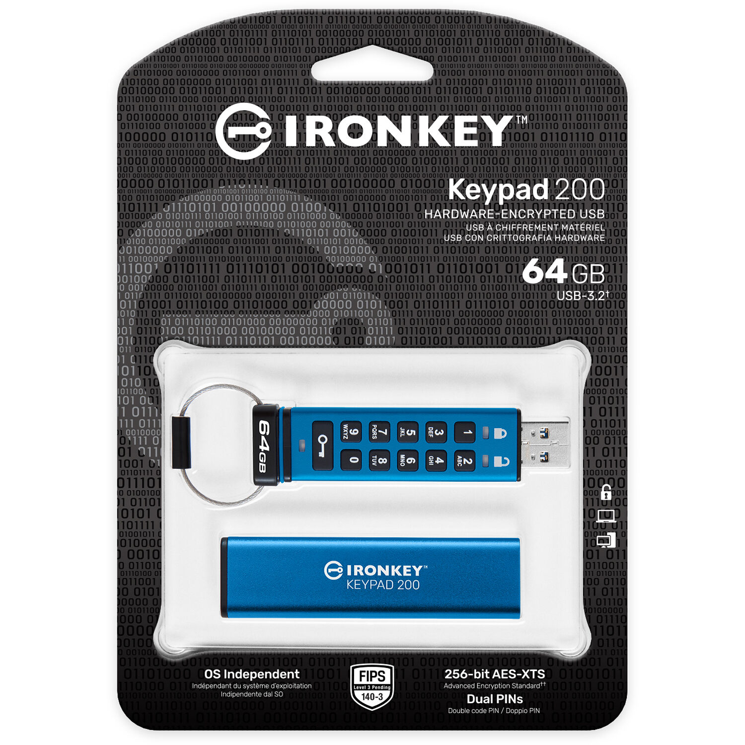 Kingston IronKey Keypad 200 64GB encrypted USB flash drive with keypad security — view 6