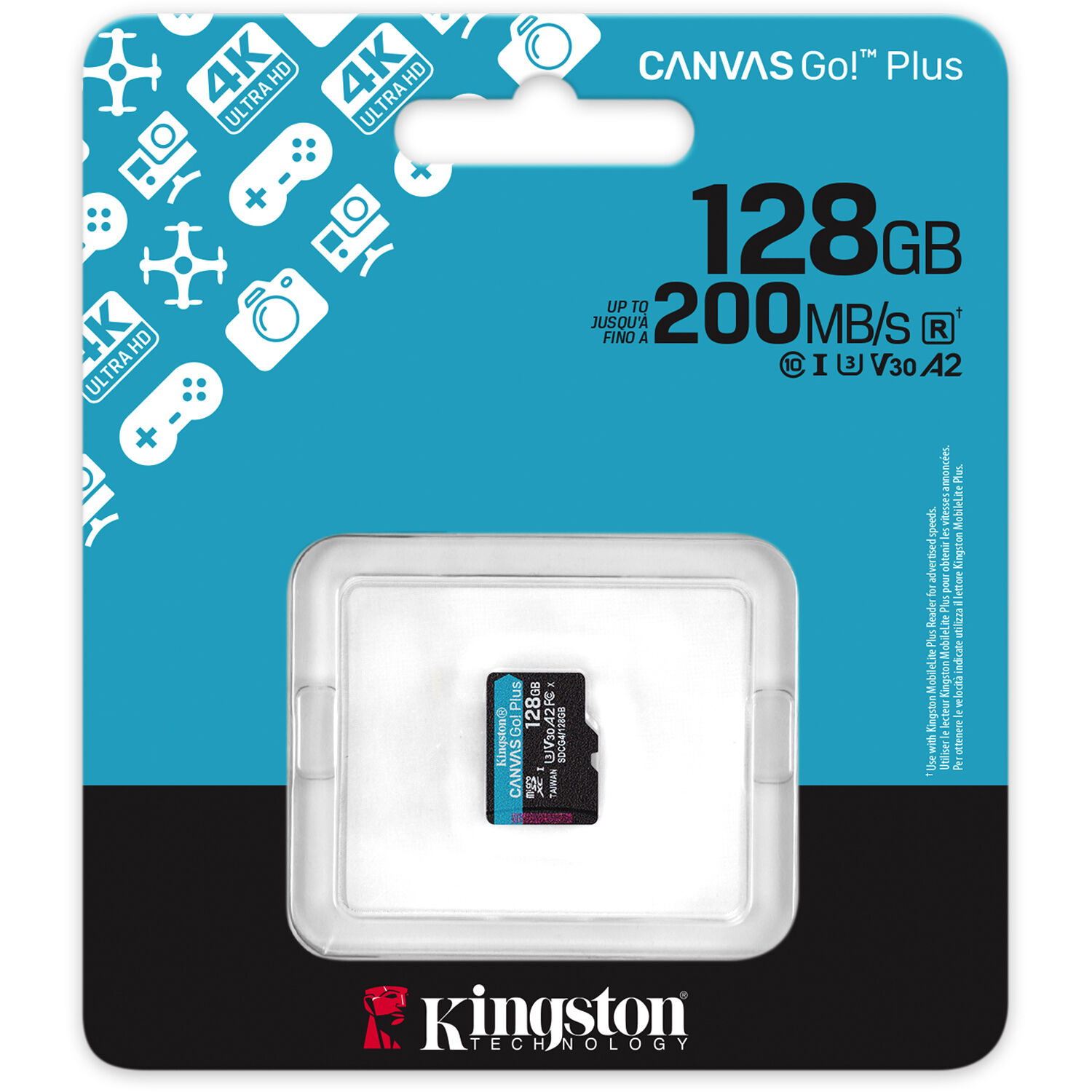 128GB MICROSDXC CANVAS GO PLUS GEN4 200R A2 U3 SINGLE PACK W/O ADP — view 3