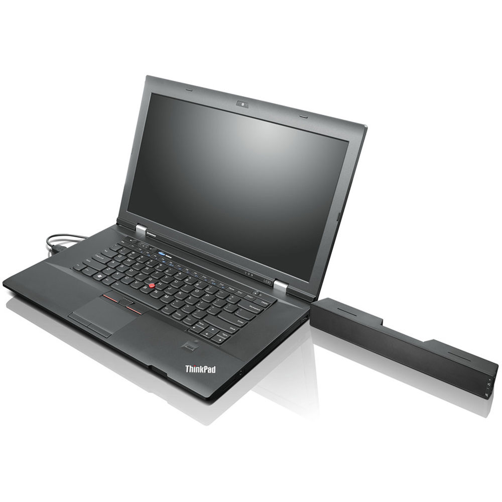 Lenovo USB soundbar mounted to a monitor for compact desktop audio — view 5
