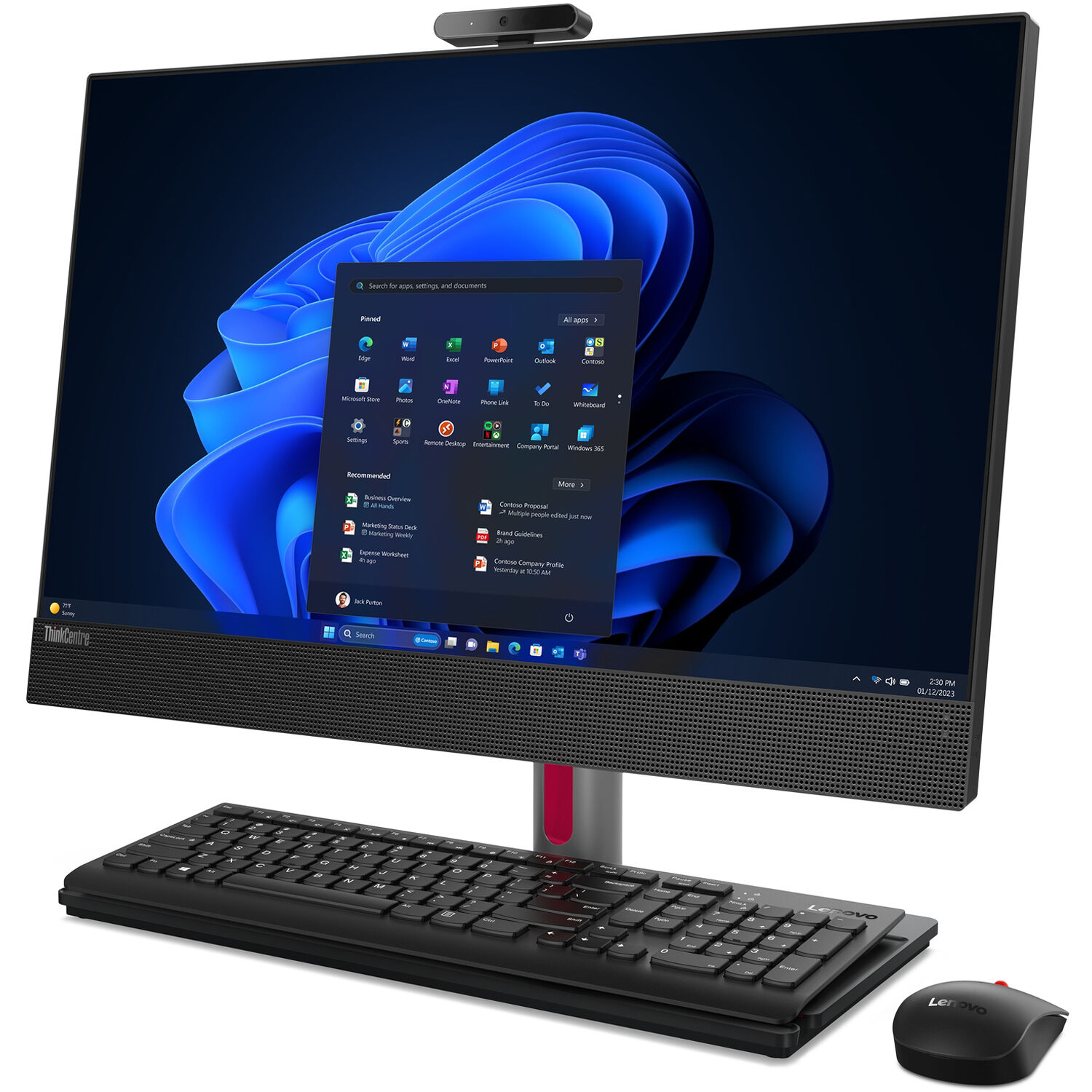 Lenovo ThinkCentre M90a Gen 5 all-in-one desktop with 23.8-inch display, black chassis, and enterprise office design — view 3