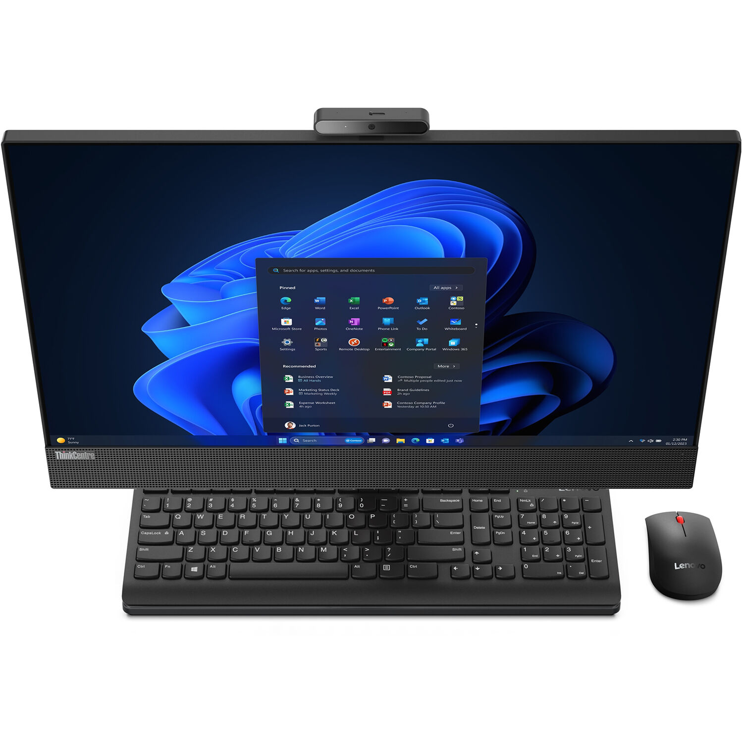 Lenovo ThinkCentre M90a Gen 5 all-in-one desktop with 23.8-inch display, black chassis, and enterprise office design — view 4