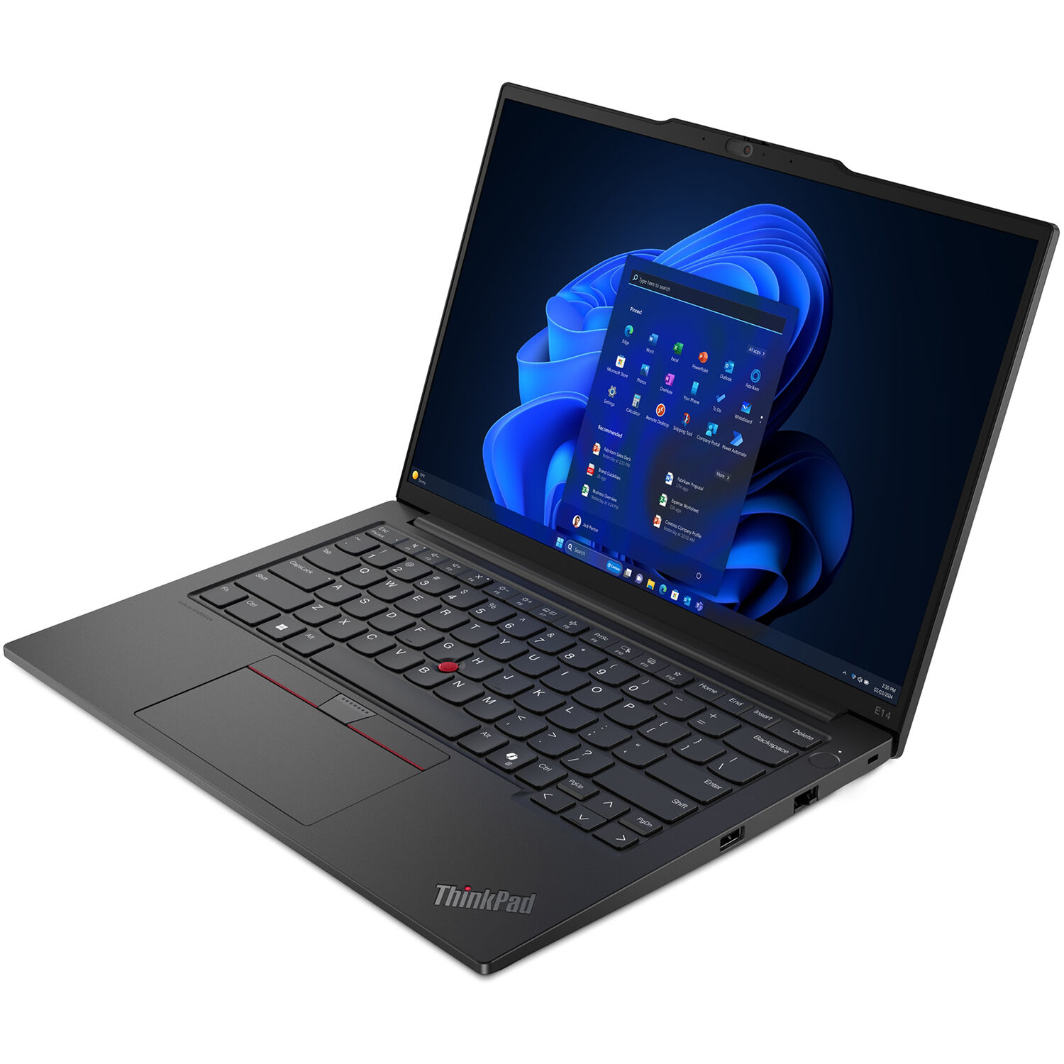 Lenovo ThinkPad E14 business laptop with 14-inch WUXGA display, black chassis, and backlit keyboard — view 3