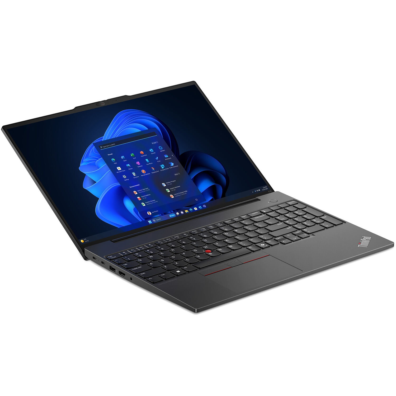 Lenovo ThinkPad E16 Gen 2 business laptop with 16-inch WUXGA display, black chassis, and number pad keyboard — view 6