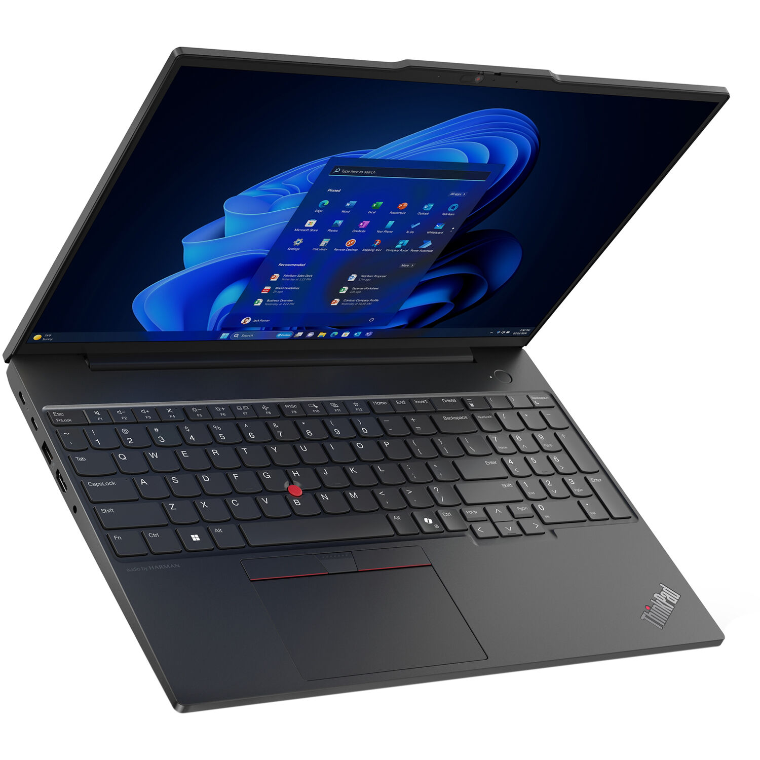 Lenovo ThinkPad E16 Gen 2 business laptop with 16-inch WUXGA display, black chassis, and number pad keyboard — view 7