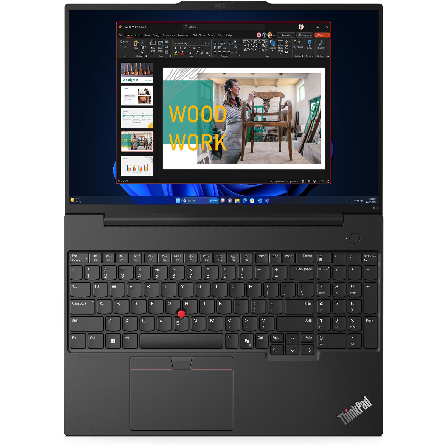Lenovo ThinkPad E16 Gen 2 business laptop with 16-inch WUXGA display, black chassis, and number pad keyboard — view 8