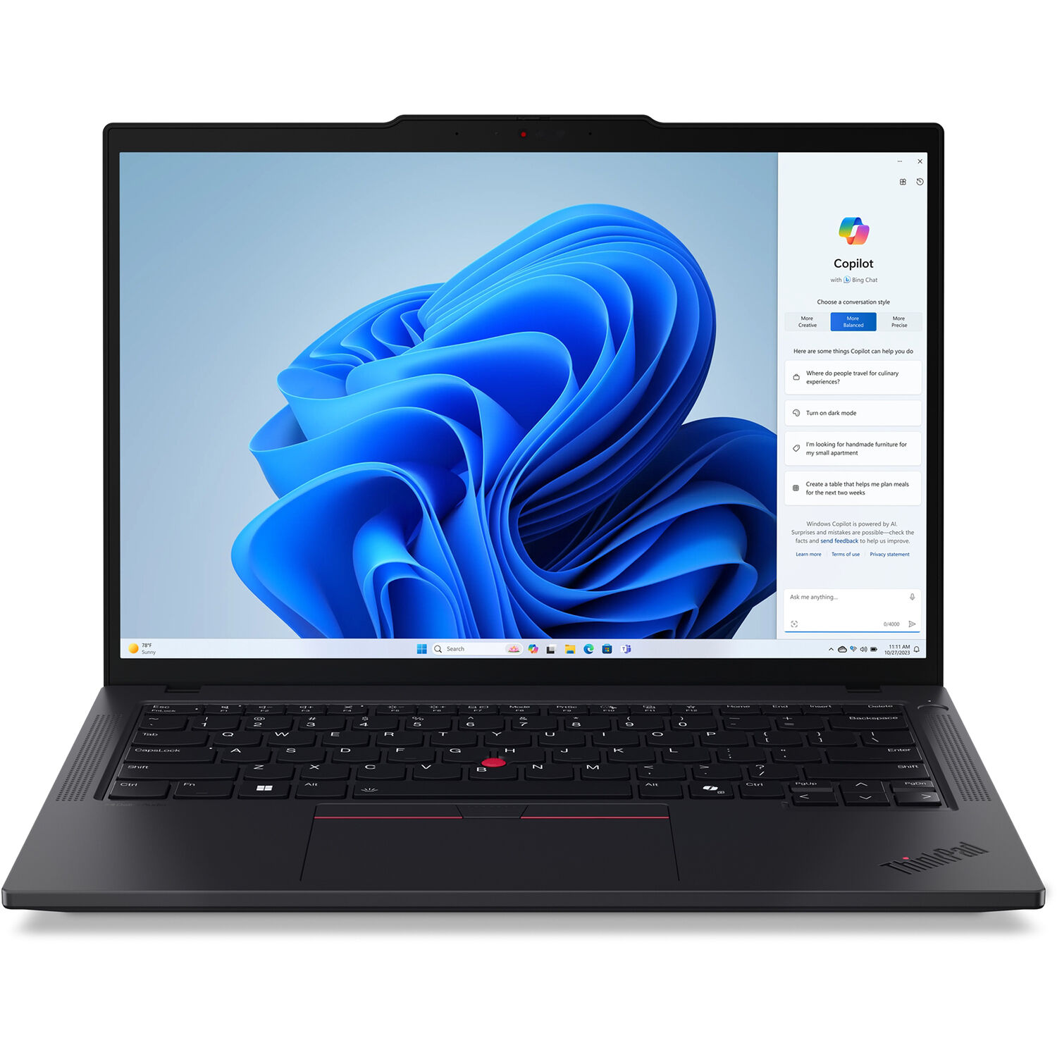 Lenovo ThinkPad T14 Gen 5 14-inch business laptop with Ryzen 7 PRO, 16 GB memory, and black chassis — view 3