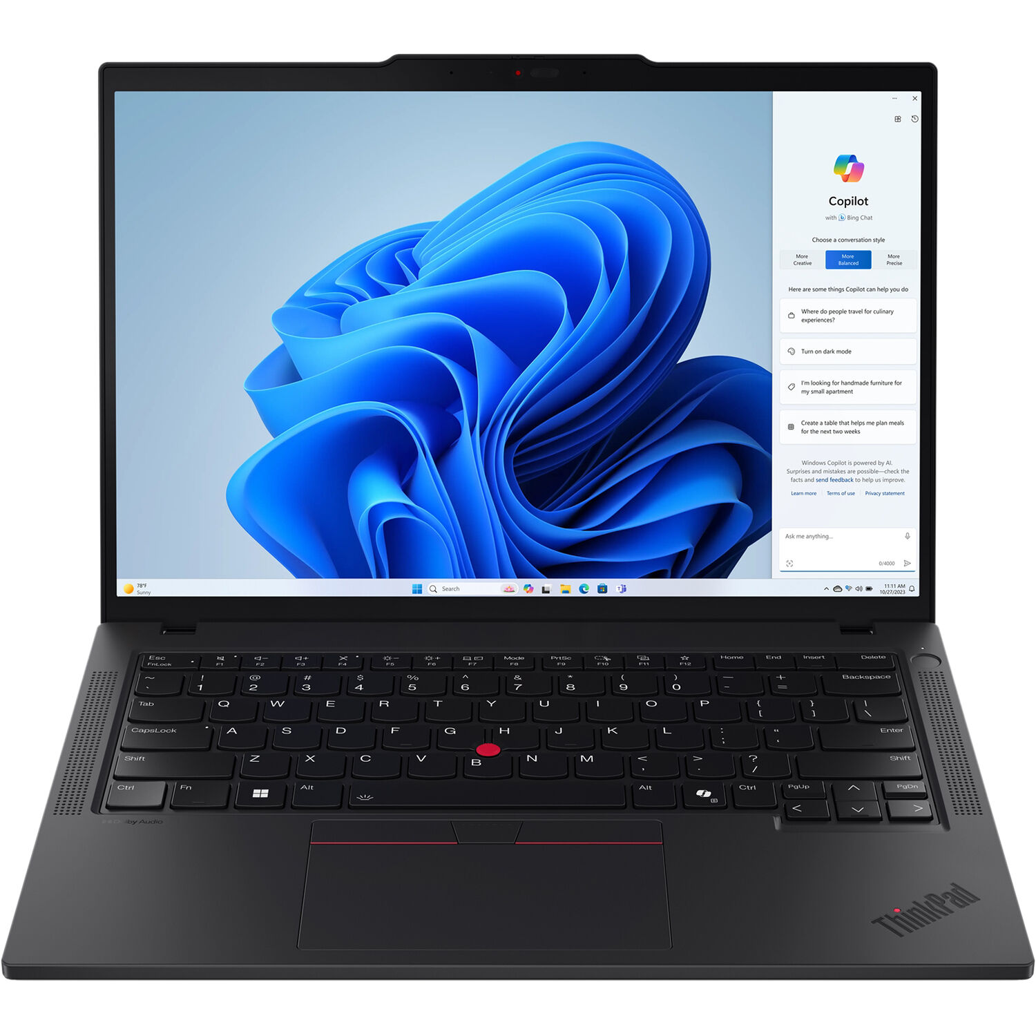 Lenovo ThinkPad T14 Gen 5 14-inch business laptop with Ryzen 7 PRO, 16 GB memory, and black chassis — view 4
