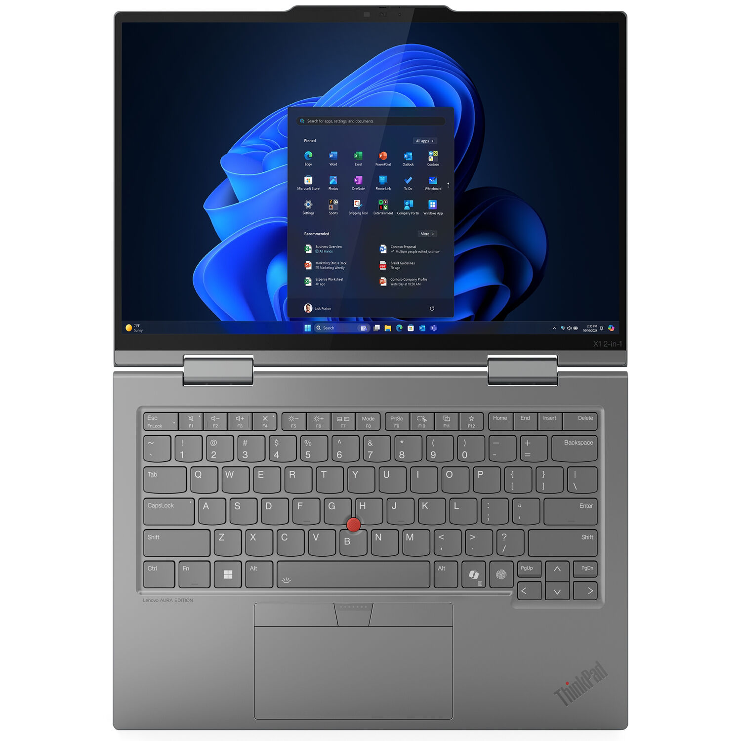 Lenovo ThinkPad X1 2-in-1 G10 14-inch WUXGA touch laptop in tablet mode with Intel Core Ultra 7 and black keyboard — view 10
