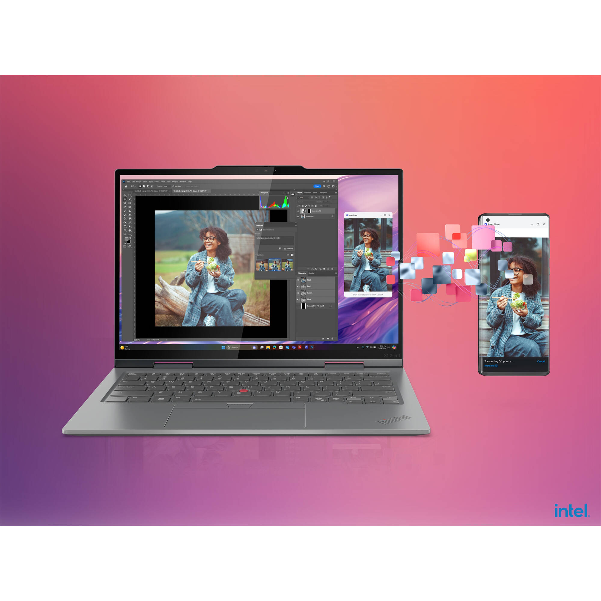 Lenovo ThinkPad X1 2-in-1 G10 14-inch WUXGA touch laptop in tablet mode with Intel Core Ultra 7 and black keyboard — view 24