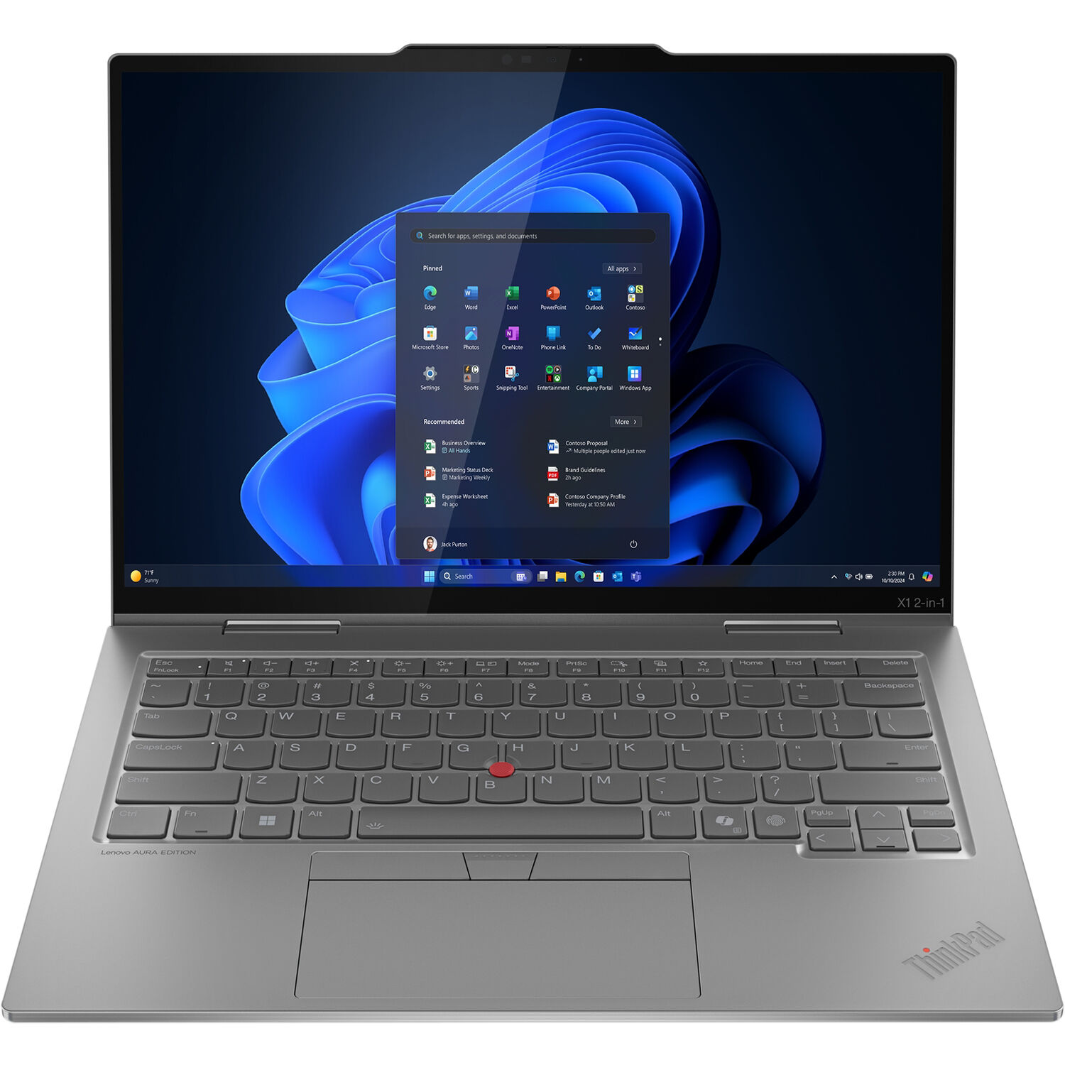 Lenovo ThinkPad X1 2-in-1 G10 14-inch WUXGA touch laptop in tablet mode with Intel Core Ultra 7 and black keyboard — view 3