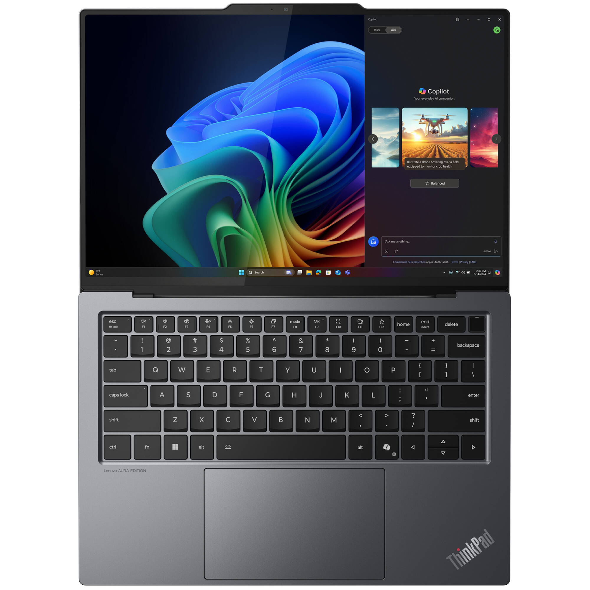Lenovo ThinkPad X914 Gen 1 business laptop with 14-inch WUXGA display, black chassis, and backlit keyboard — view 6