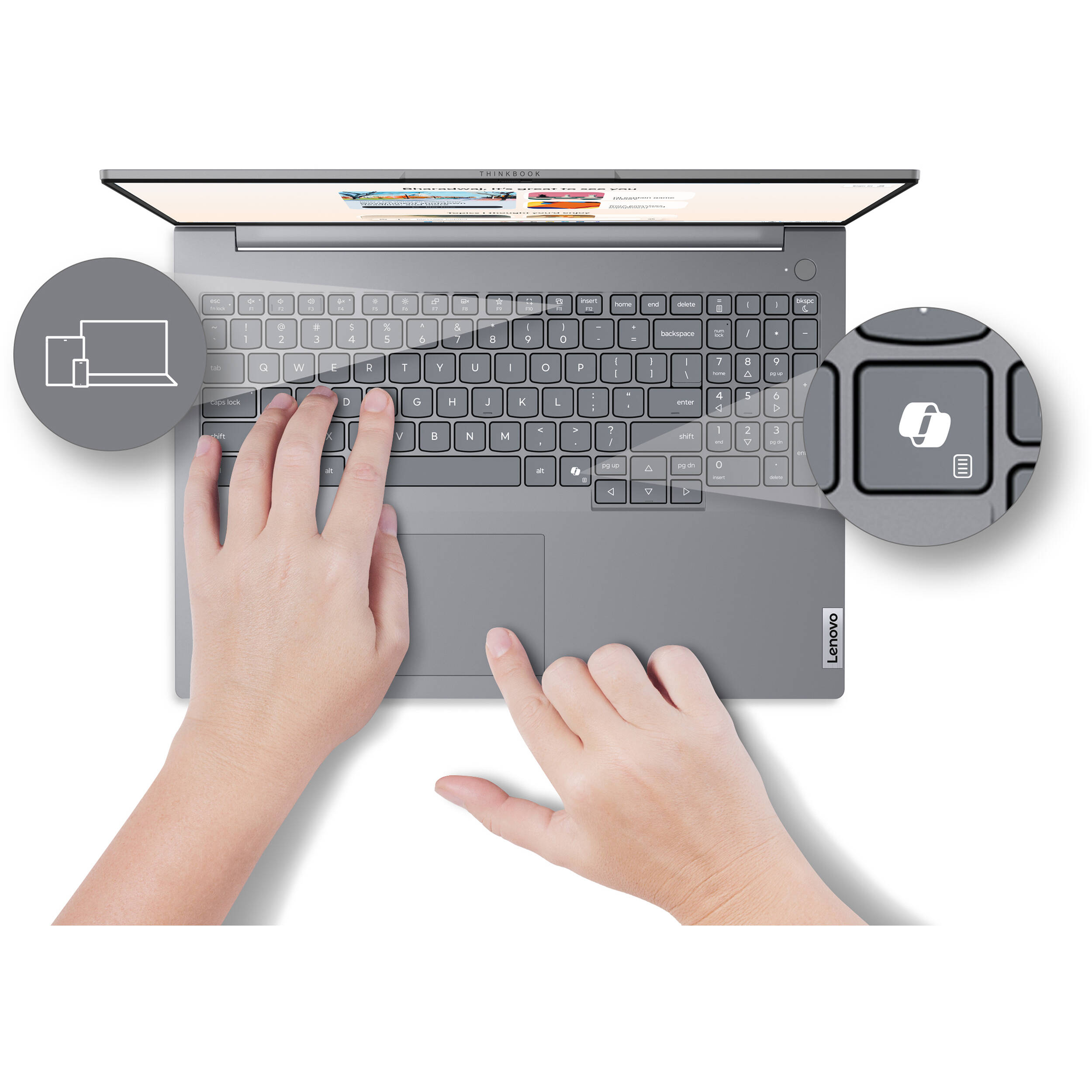 Lenovo ThinkBook 16 G8 IAL business laptop in Luna Grey with 16-inch WUXGA display — view 16