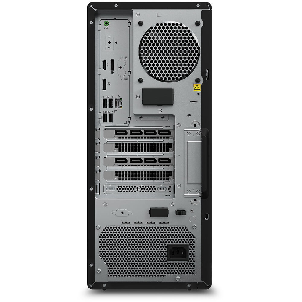 Lenovo ThinkStation P3 Tower Gen 2 desktop workstation in black with Intel Core Ultra 7, 16 GB memory, and 512 GB PCIe Gen 5 SSD — view 4
