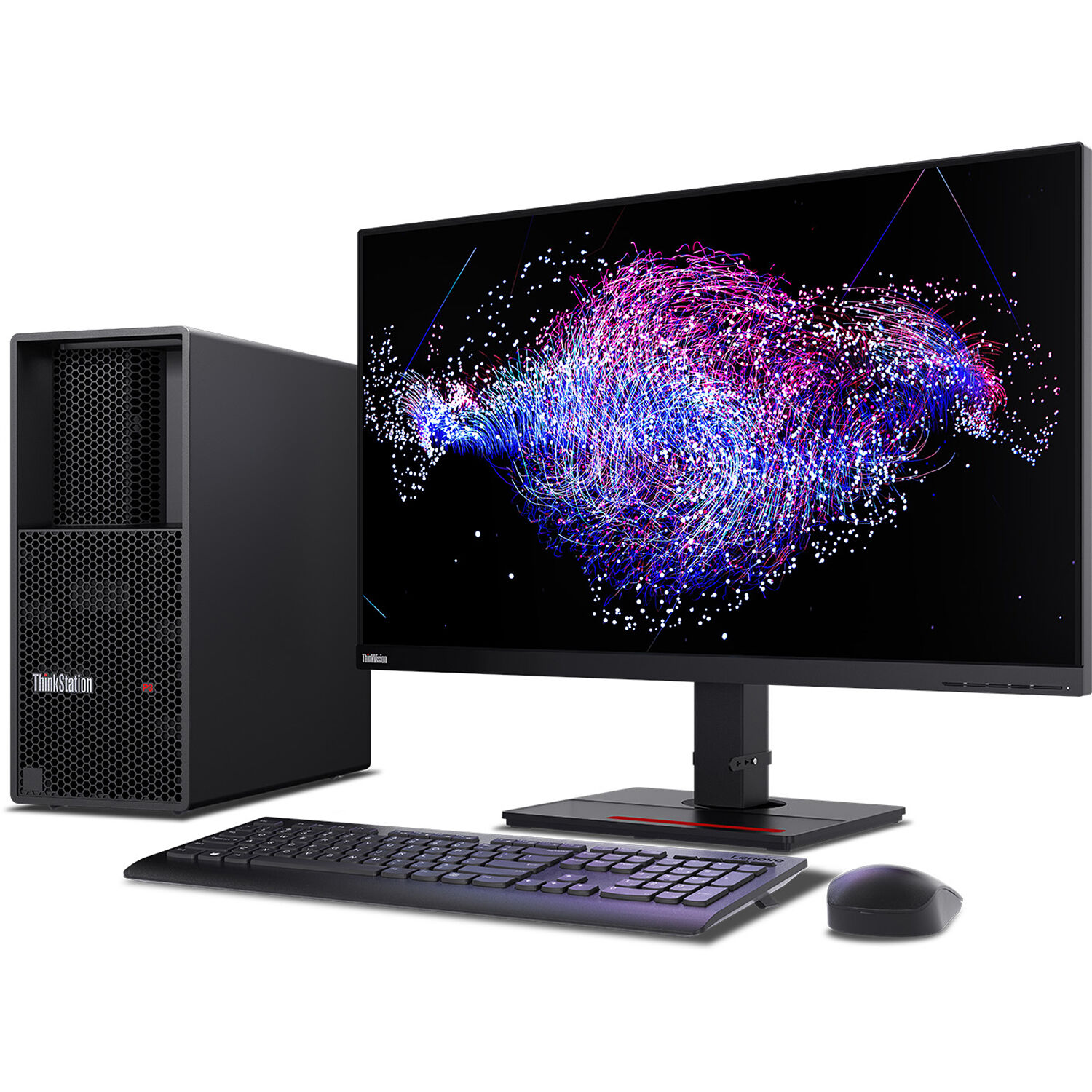Lenovo ThinkStation P3 Tower Gen 2 desktop workstation in black with Intel Core Ultra 7, 16 GB memory, and 512 GB PCIe Gen 5 SSD — view 8