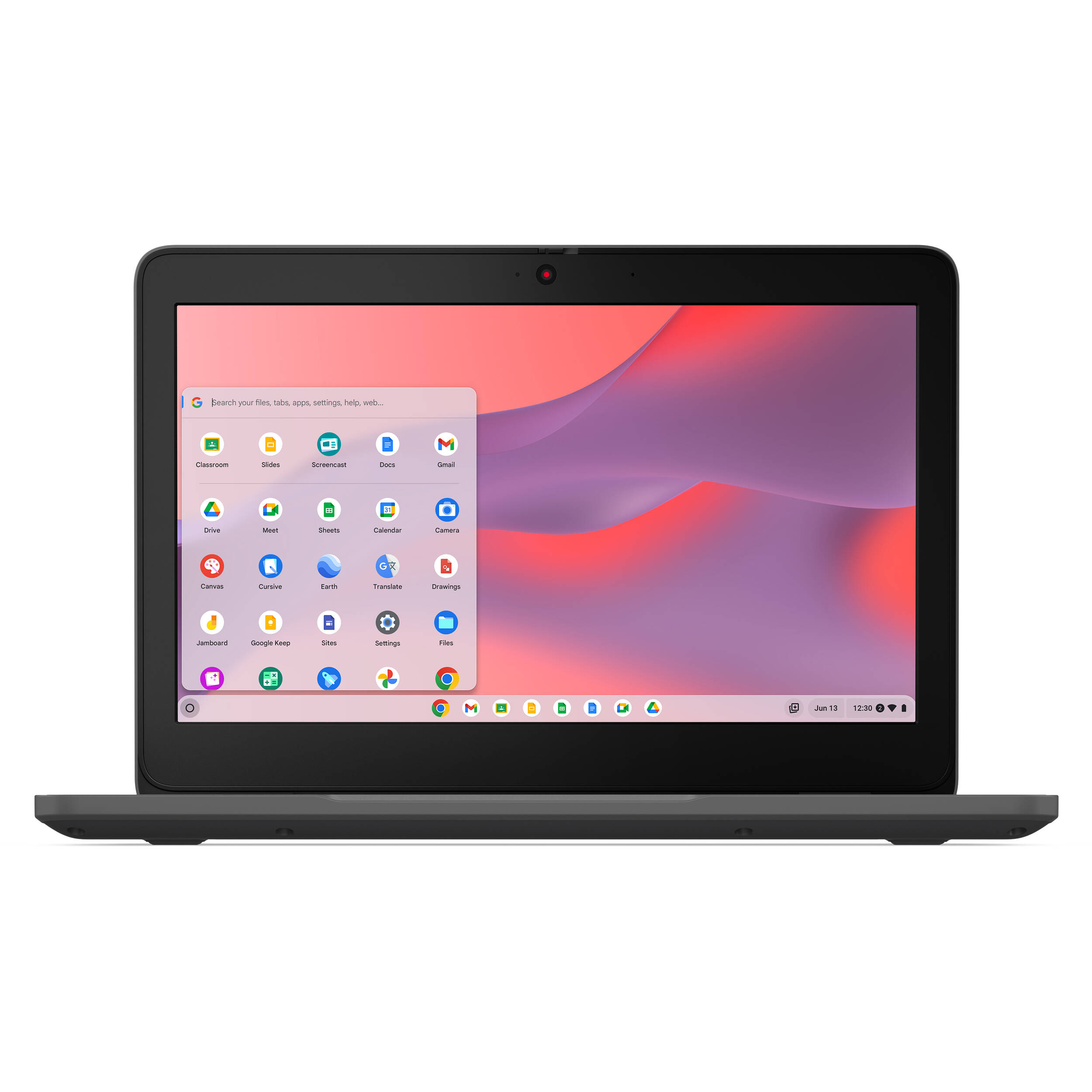 Lenovo 100e Chromebook with 11.6-inch touchscreen, Intel N100, 8 GB RAM, and grey chassis — view 2