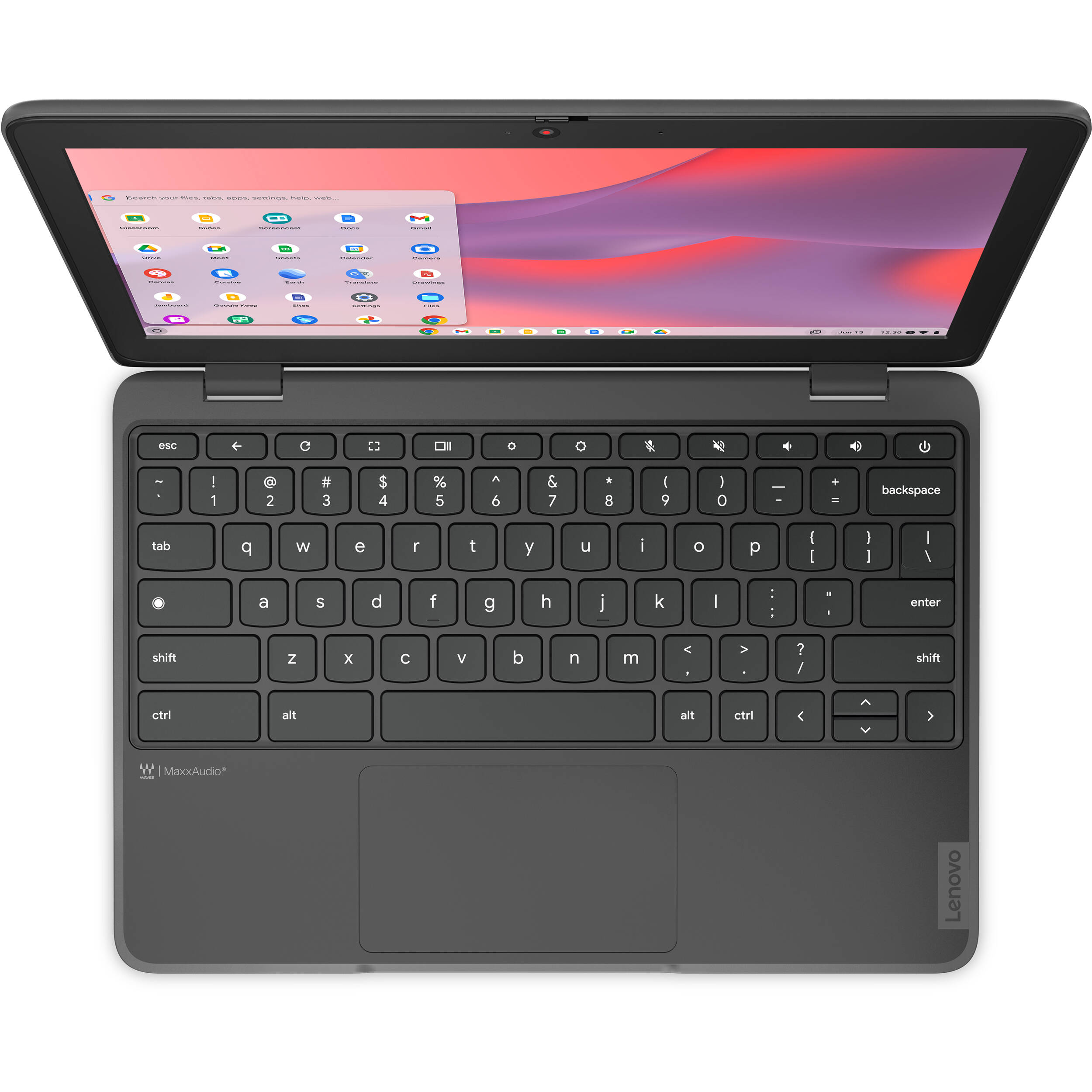 Lenovo 100e Chromebook with 11.6-inch touchscreen, Intel N100, 8 GB RAM, and grey chassis — view 6